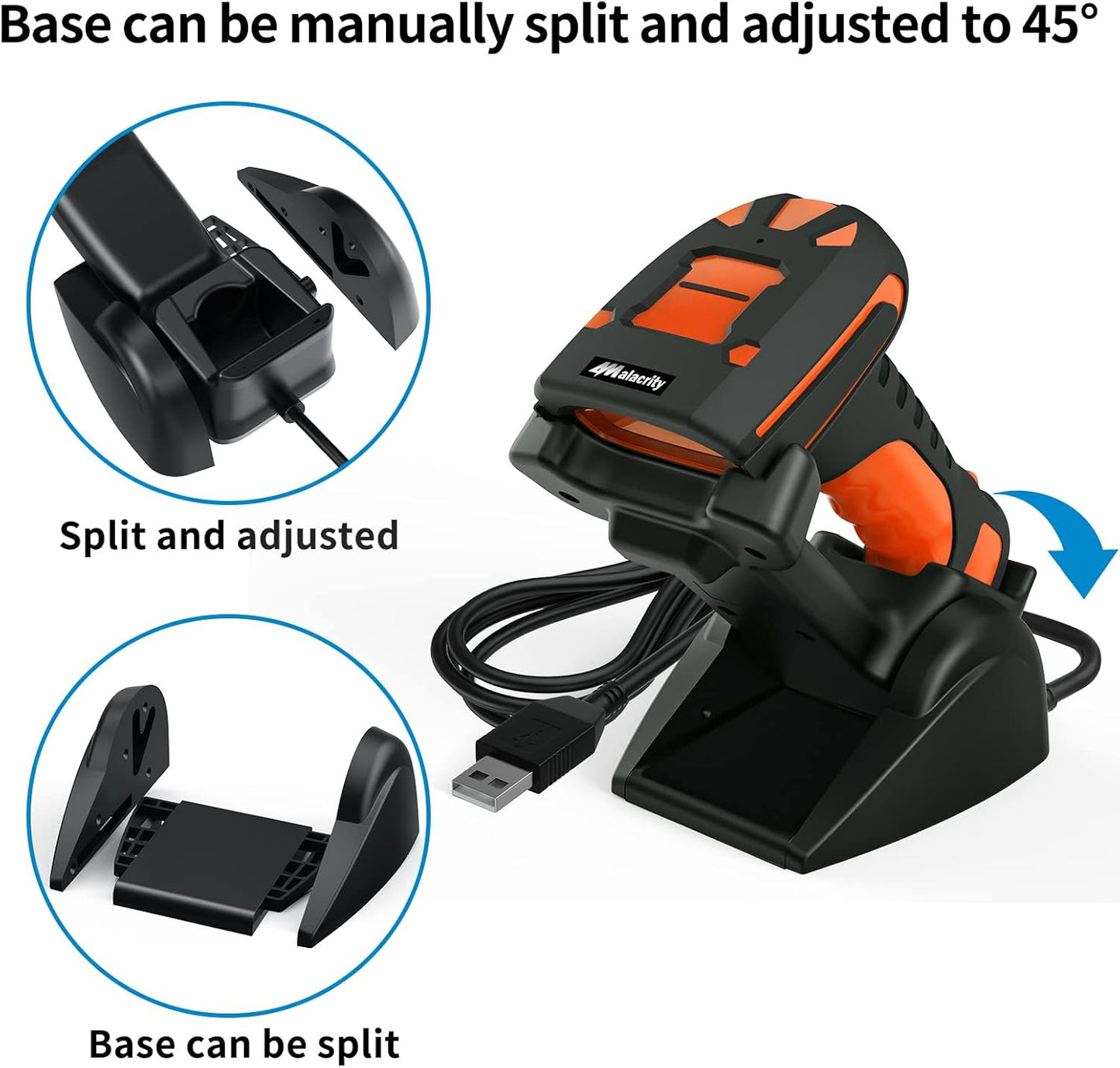 Alacrity 2D Industrial Wireless Barcode Scanner with Charging Stand, Bluetooth Drop Resistant, 1968 Feet Transmission Distance 433Mhz QR 1D Bar Code Reader