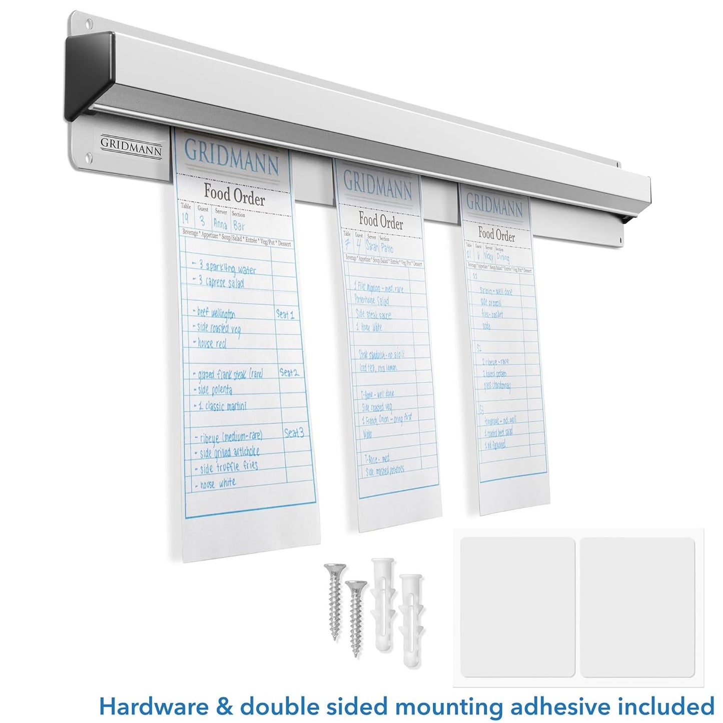 GRIDMANN 24-inch Slide Check Rack, Aluminum Restaurant Ticket Holder for Commercial Kitchen Food Orders