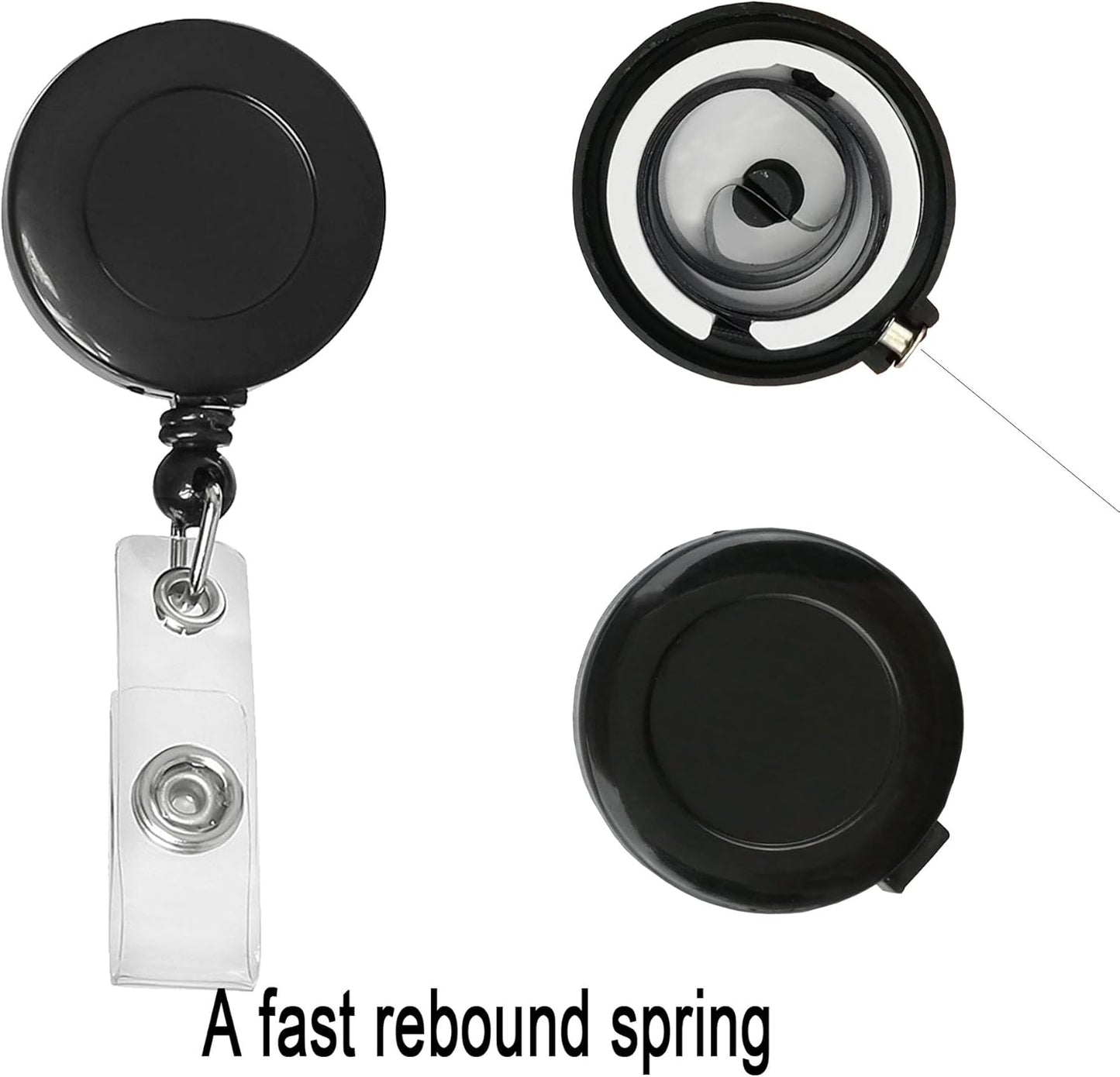 JANYUN 50 Pcs Retractable Badge Reel Clips Holder for Hanging ID Card Name Key Chain (Black)