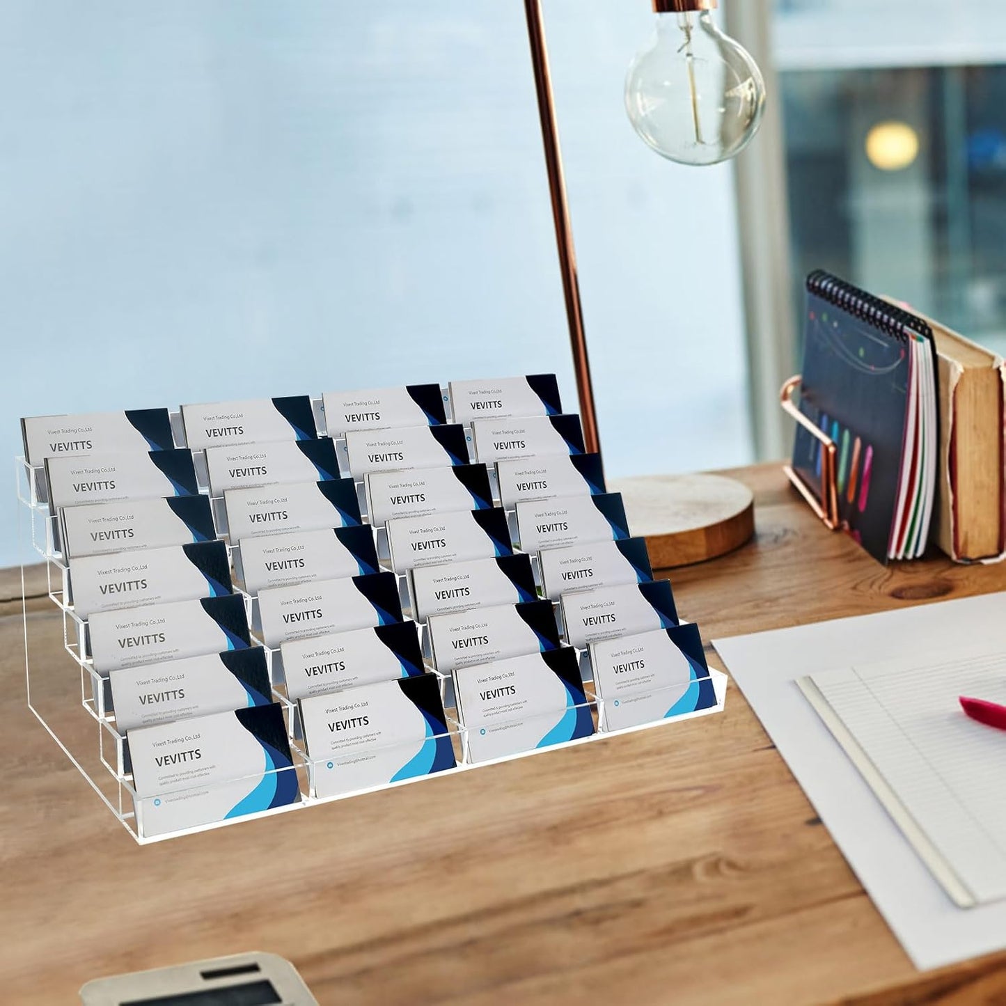 Acrylic Business Card Holder for Desk Multiple Business Card Holders 28 Slot 7 Tier Large Business Card Organizer Business Card Display Rack Clear Plastic Business Card Stand for Home Office
