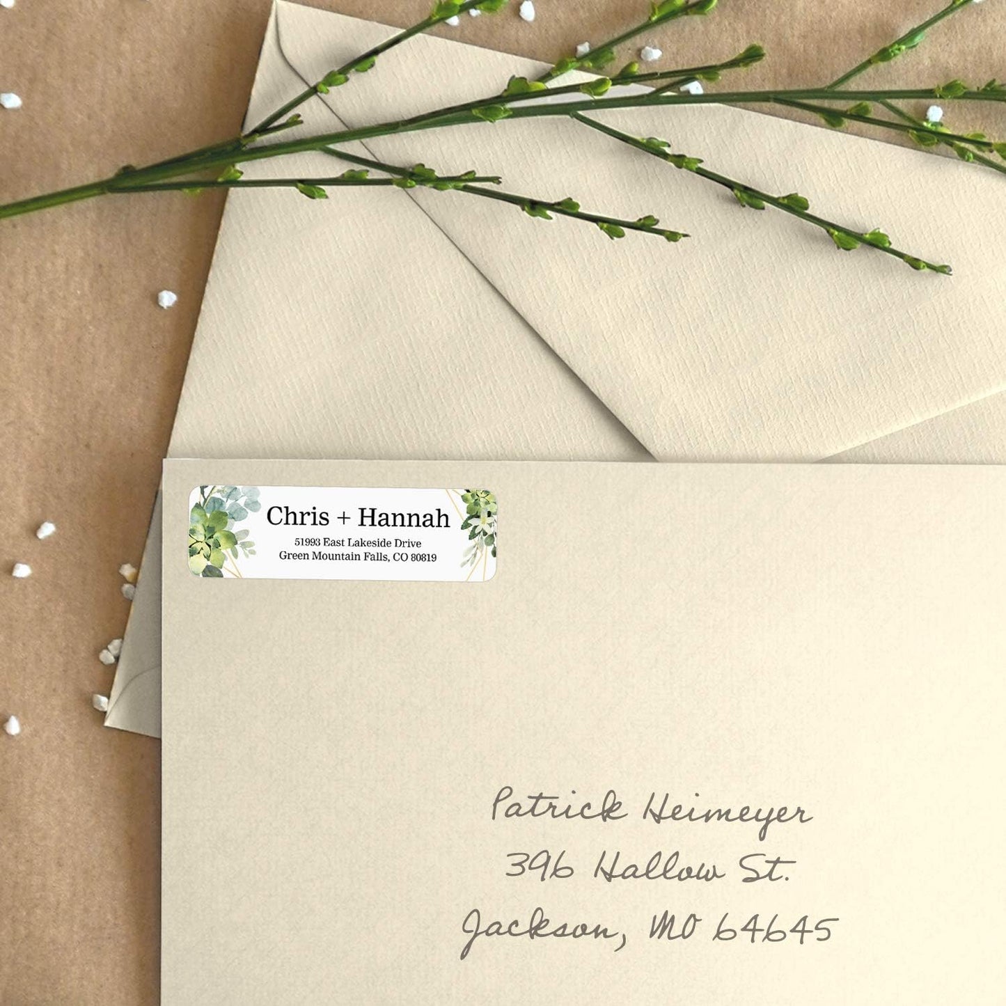 Greenery Frames Rolled Address Labels/Roll of 250 Personalized Address Labels/Designer Return Address Stickers in Elegant Plastic Dispenser