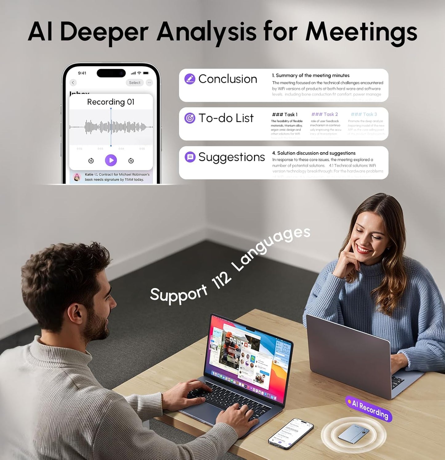 AI Voice Recorder, App Control, Transcribe & Summarize with 71 Pro Templates, Deep AI Analysis, Record Anytime Anywhere for Meetings, Work, Lectures, 112 Languages,Grey