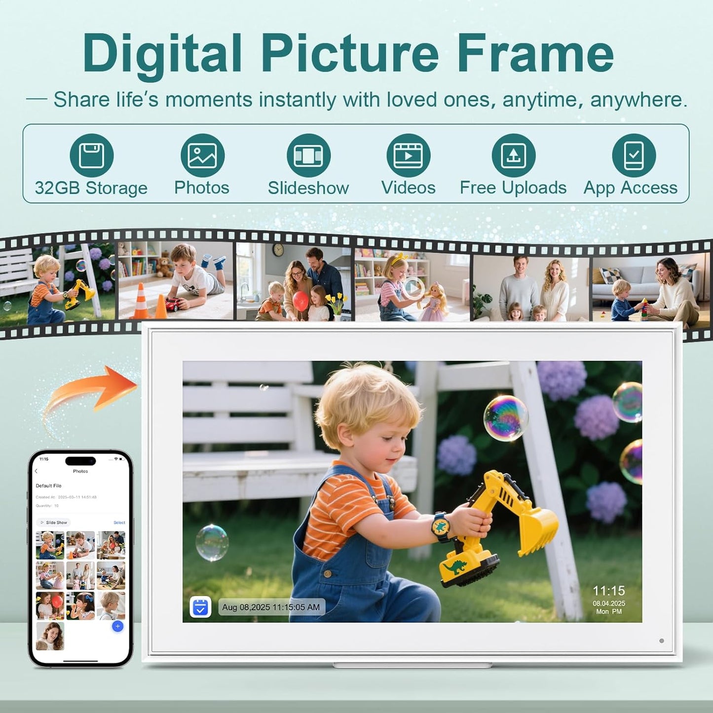 Digital Calendar, 15.6inch Smart WiFi Digital Calendar&Chore Chart, 1920 * 1080 IPS Touch Screen HD Display for Family Schedules, Wall-Mounted, Share Moments Instantly from Anywhere (White, 15.6 inch)