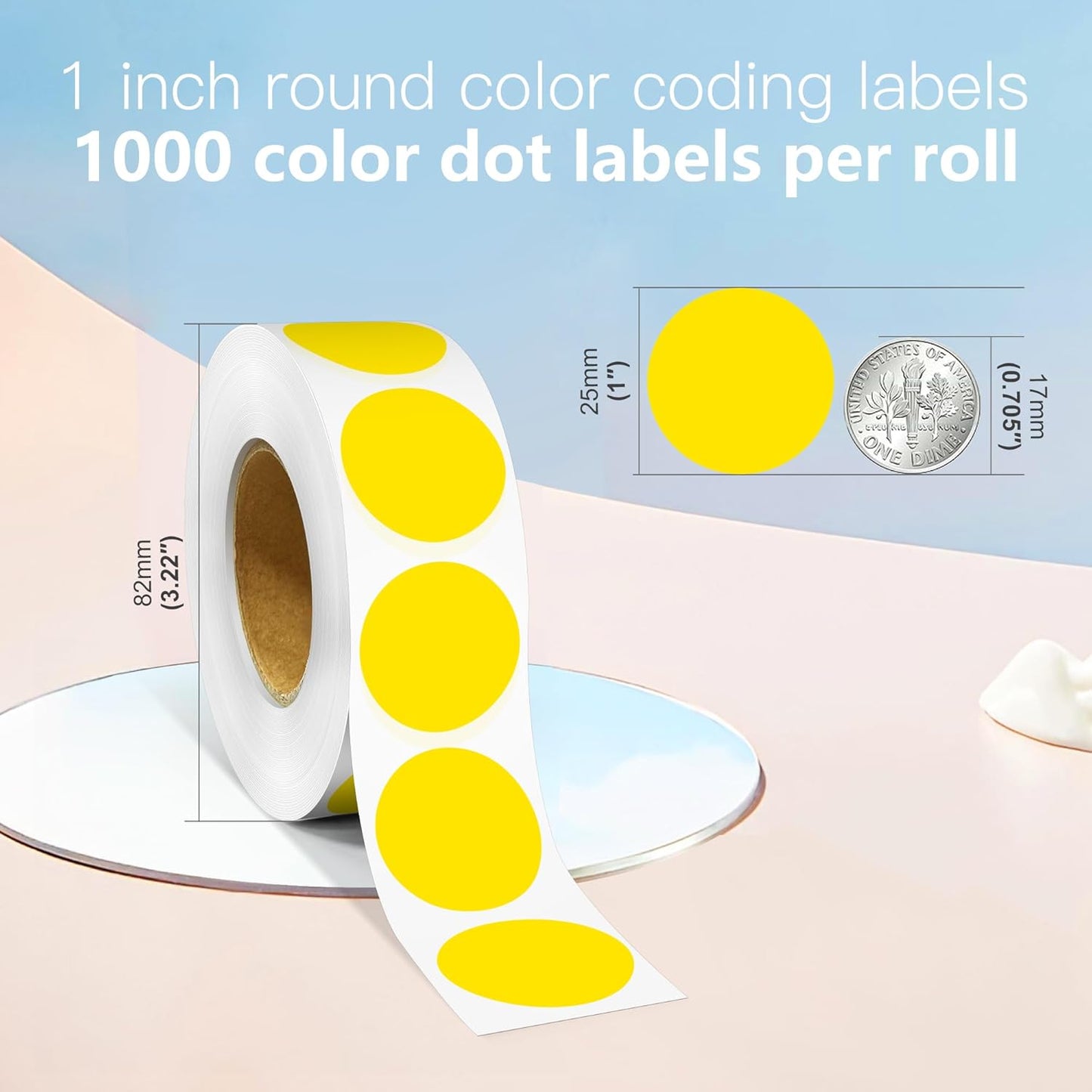1 Inch Round Color Coding Labels, 1000 Dots Per Roll Yellow Color Coded Dot Stickers, Round Color Dot Labels for Organizing, Filing, and Storage