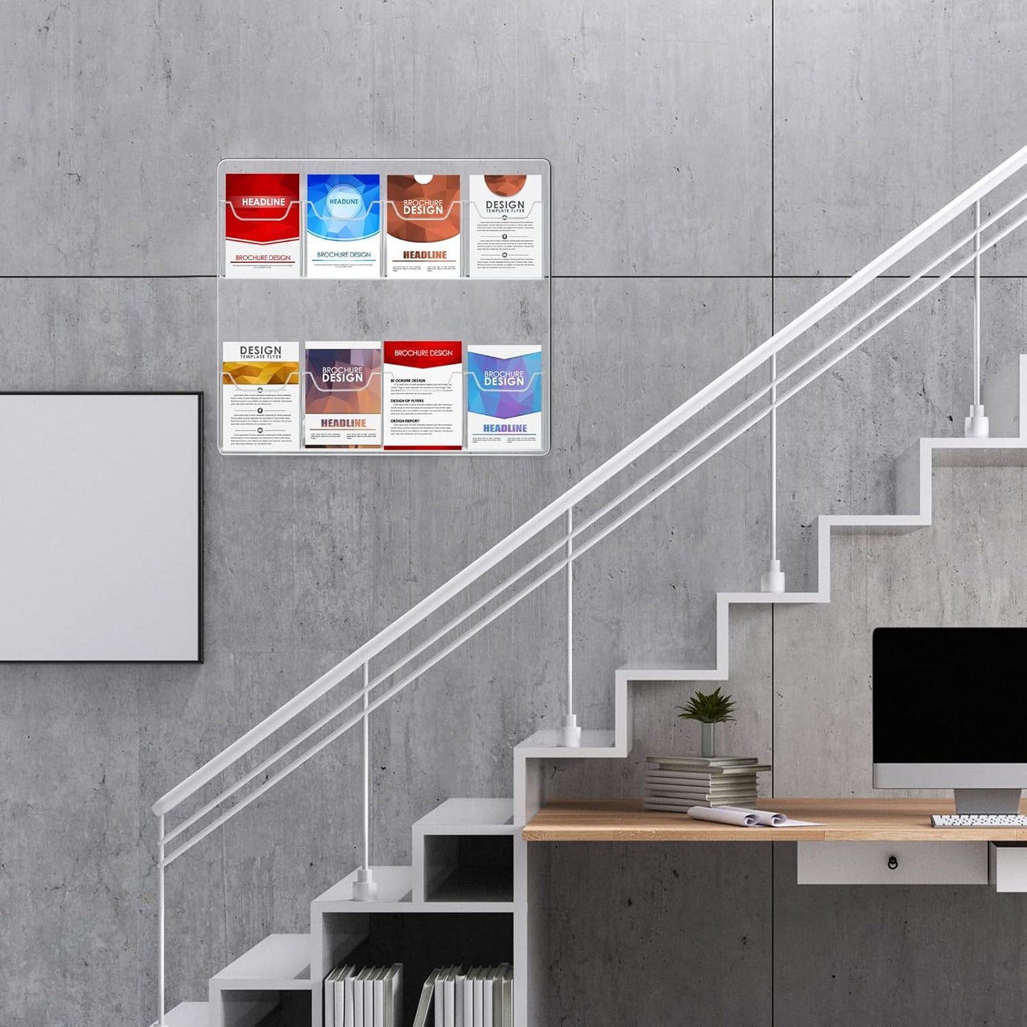 Eersida 2 Pack Acrylic Brochure Pamphlet Holder Wall Mount Clear Brochure Display Holder Plastic Trifold Flyer Rack Literature Storage Rack for Offices Waiting Room (8 Pockets, 15 x 17 Inch)