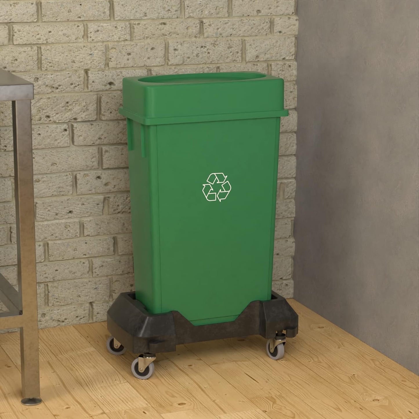 23 Gallon Green Recycle Slim Jim Trash Can with Drop Shot Lid and Dolly