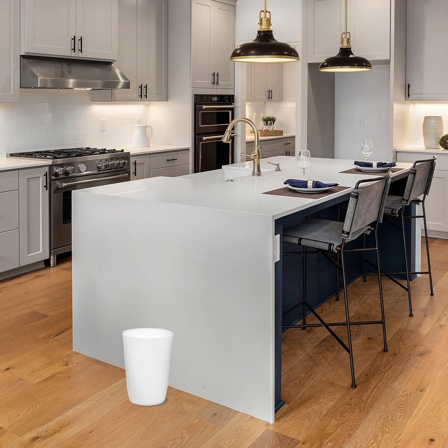 HOLDN’ STORAGE Small Trash Can - Set of 2 Open Top Waste Bin of 1.58 Gallon, Compact Waste Can Perfect for Bathroom, Kitchen, Office, Dorm - Durable Garbage Can - White