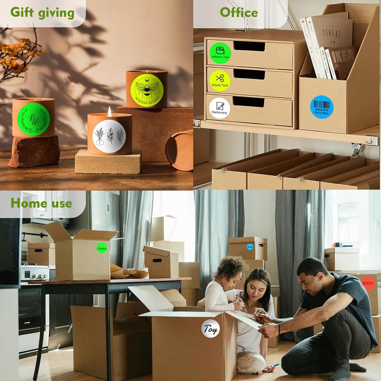 3 X 3 Inch Color Coding Dot Labels Circle Thermal Printable Waterproof 2000 Pcs Round Stickers Adhesive Writable for Office, Home, Garage, DIY Sticker, Barcodes, Name Tag, Fluorescent Green