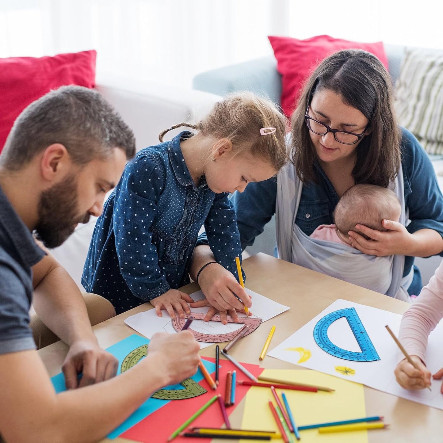 36 Pcs of Colorful Plastic Protractors 180 Degrees 6 Inches Mathematical Protractor Translucent Geometric for Learn Office Measurement Drawing
