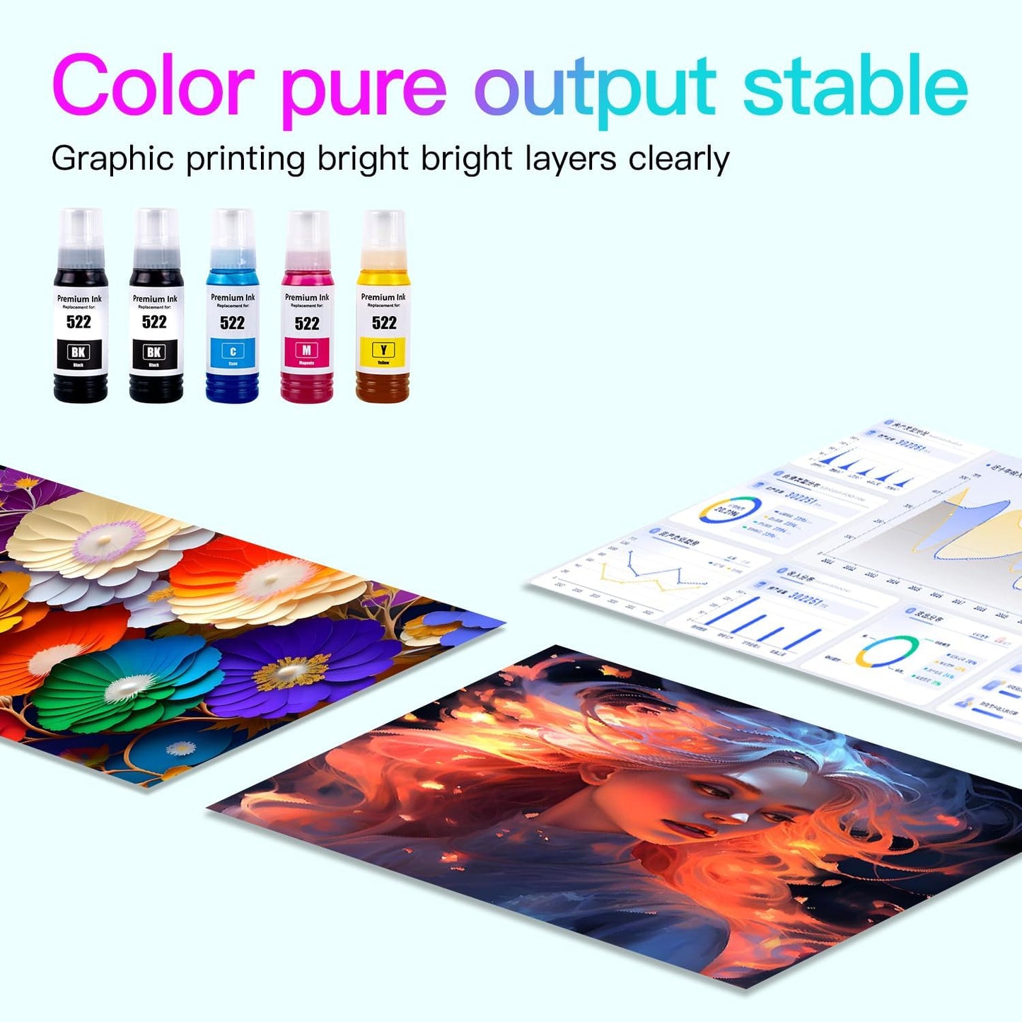 Compatible with Epson 522 Premium Ink Refill Bottles, Non Sublimation Ink Suitable for ET-2803 ET-2800 ET-2720 ET-4800 ET-2400 Printing (5 Bottles)