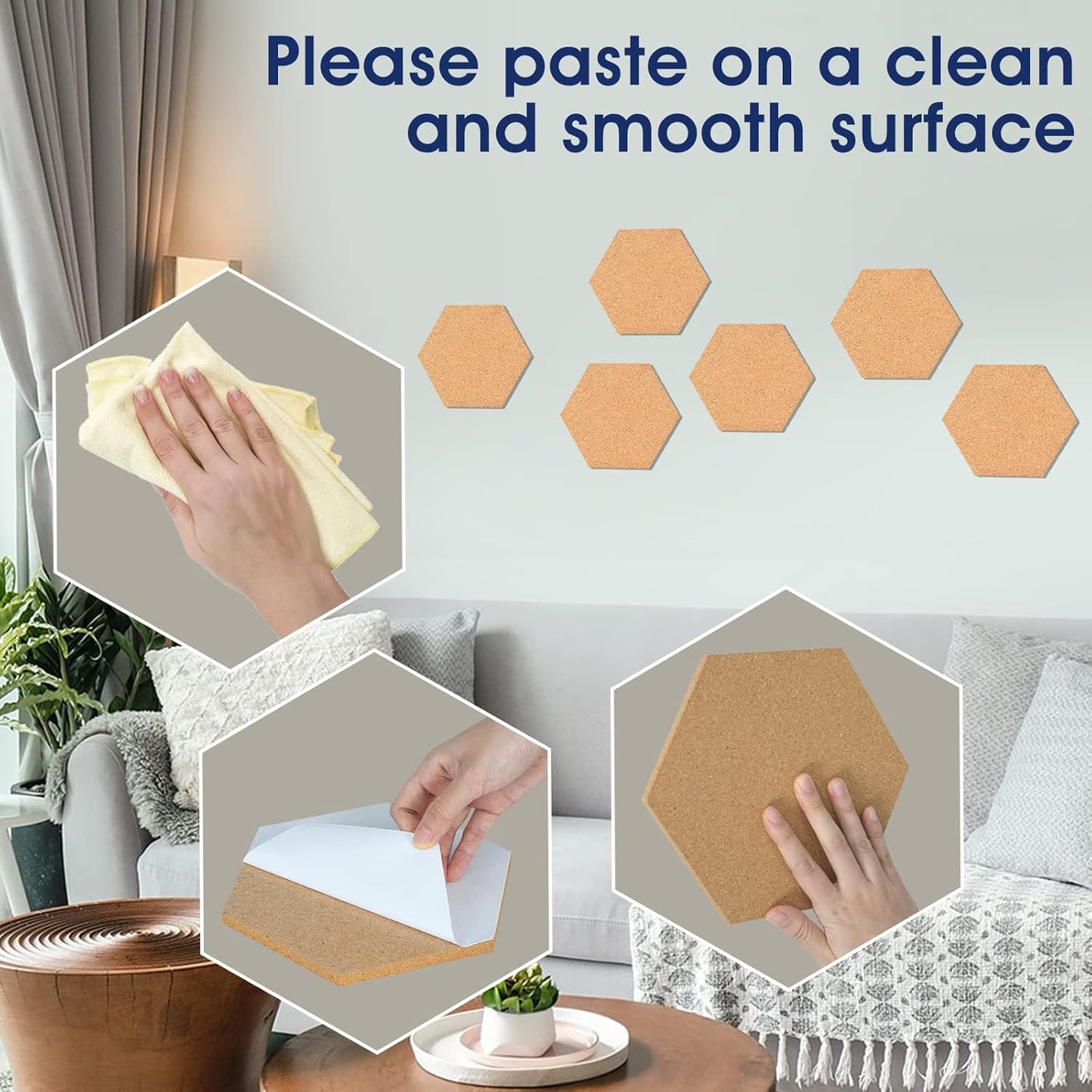 10 Pack Cork Bulletin Board Hexagon - Decorative Display Boards, 1/2" Thick Self-Adhesive Cork Board Tiles for Home Office Decor, School Message Board (10 Pcs)