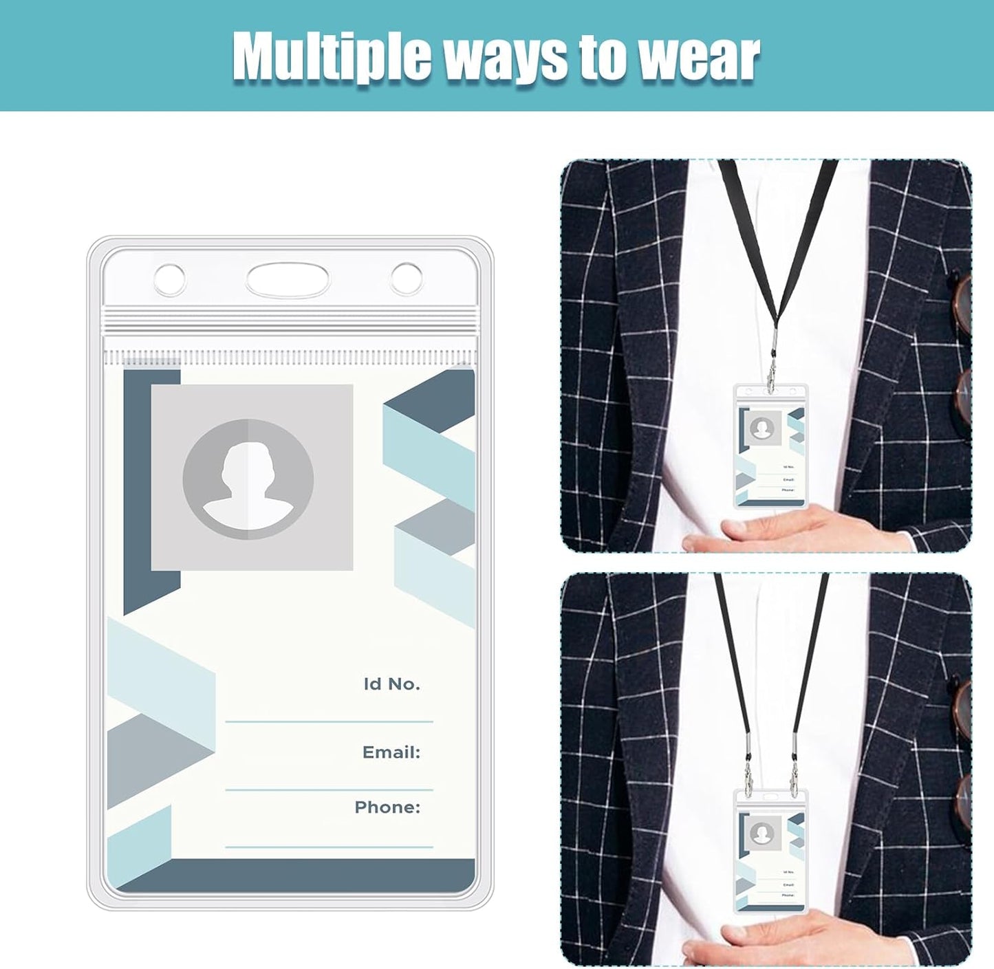 150 Pack Vertical ID Badge Holders Clear Plastic Waterproof Card Holder Resealable for Office Worker Teacher Nurse