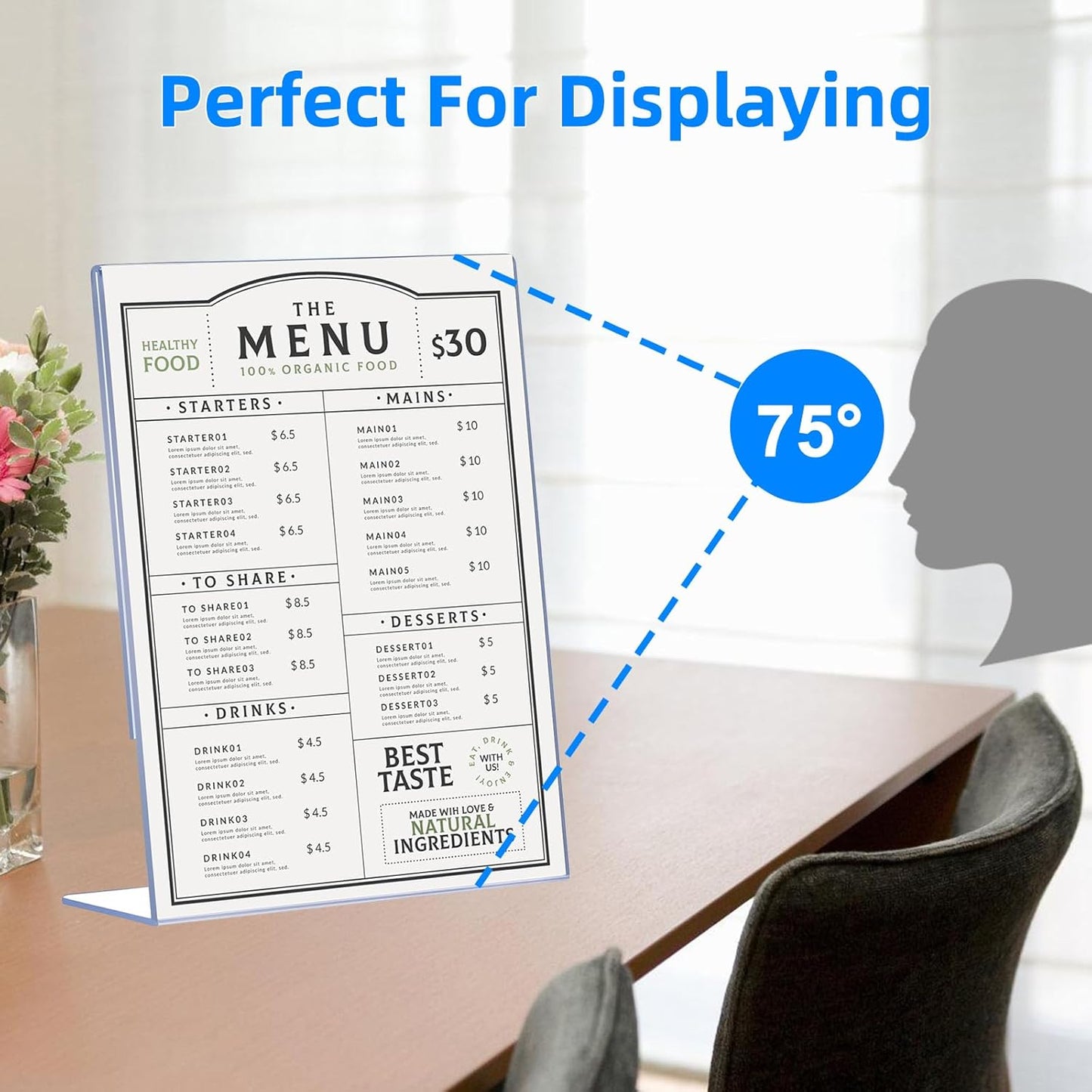 12 Pack Slanted Back Acrylic Sign Holders 4x6 for Business & Store, Tabletop Vertical Sign Holder with Anti-Slip Pads Clear Display Stand, for Menus Flyer Documents Office Restaurants Party Decoration