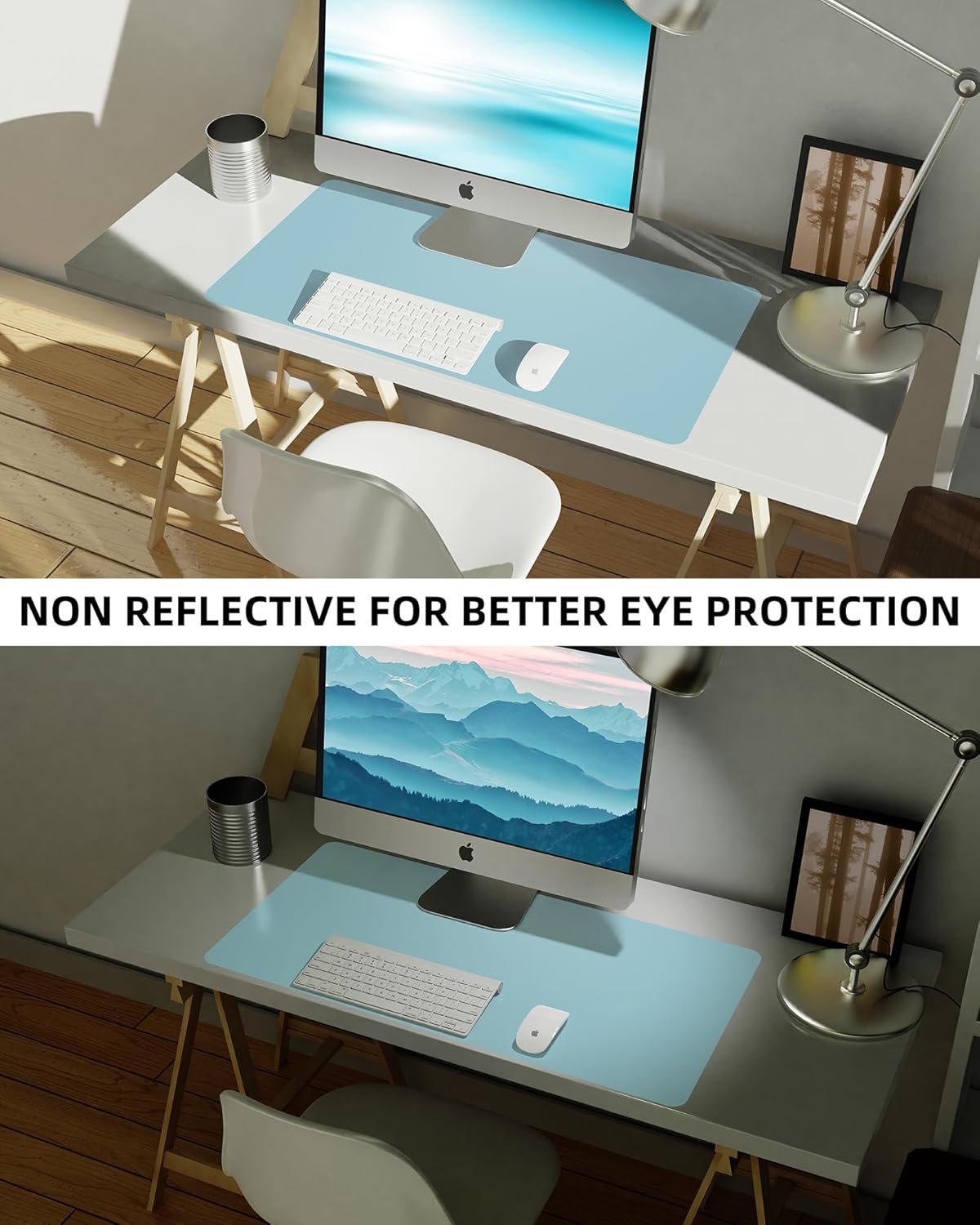 AFIING Leather Desk Pad Protector,Mouse Pad,Office Desk Mat, Non-Slip PU Leather Desk Blotter,Large Desk mat,Waterproof Keyboard mat for Office/Home/Decor (Light Blue,35"" x 17"")