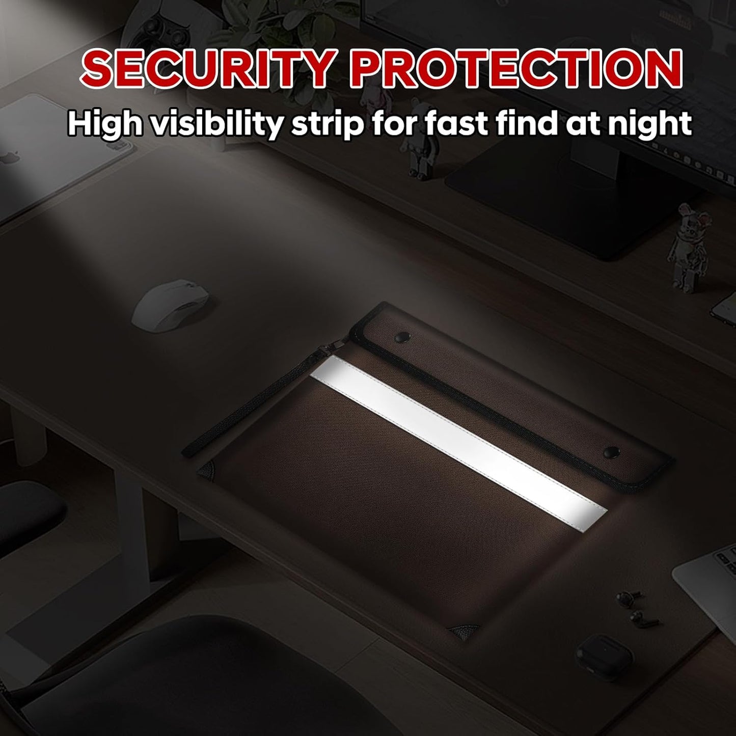 Fireproof Bag for Documents (11 x 7.7 inch)-5200 Heat Insulated, Waterproof Document Pouch with Double-Sided Reflective Strip, Money Bag for Cash (Brown)