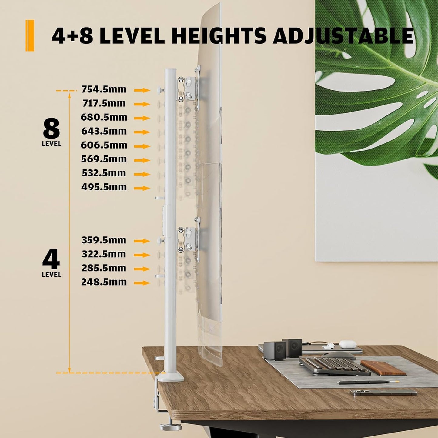Dual Monitor Articulating Desk Mount Arm Stand - Vertical Stack Screen Supports Two 13 to 34 Inch Computer Monitors with C Clamp White