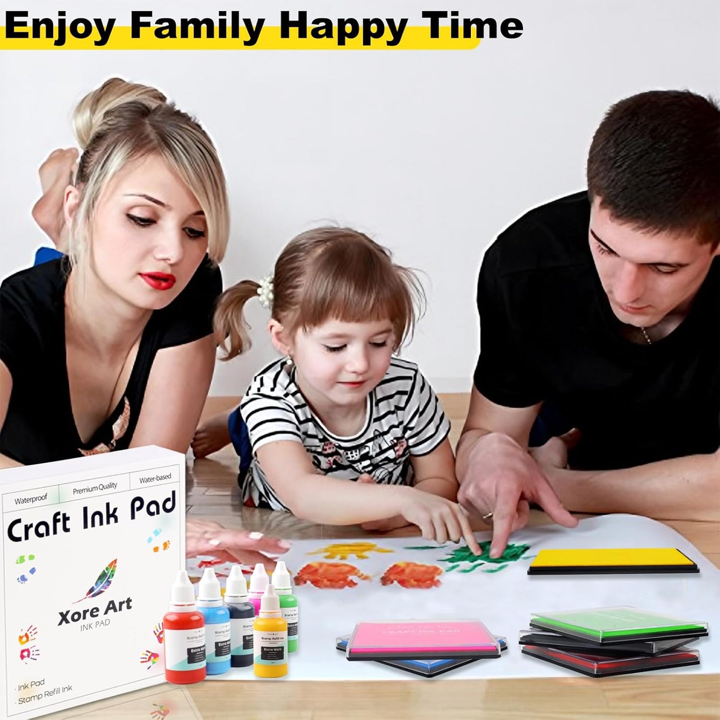 5"x4'' Large Ink Pad Washable Stamp Ink Pad for Baby Footprint Handprint with 30ml Premium Refill Ink (Yellow)