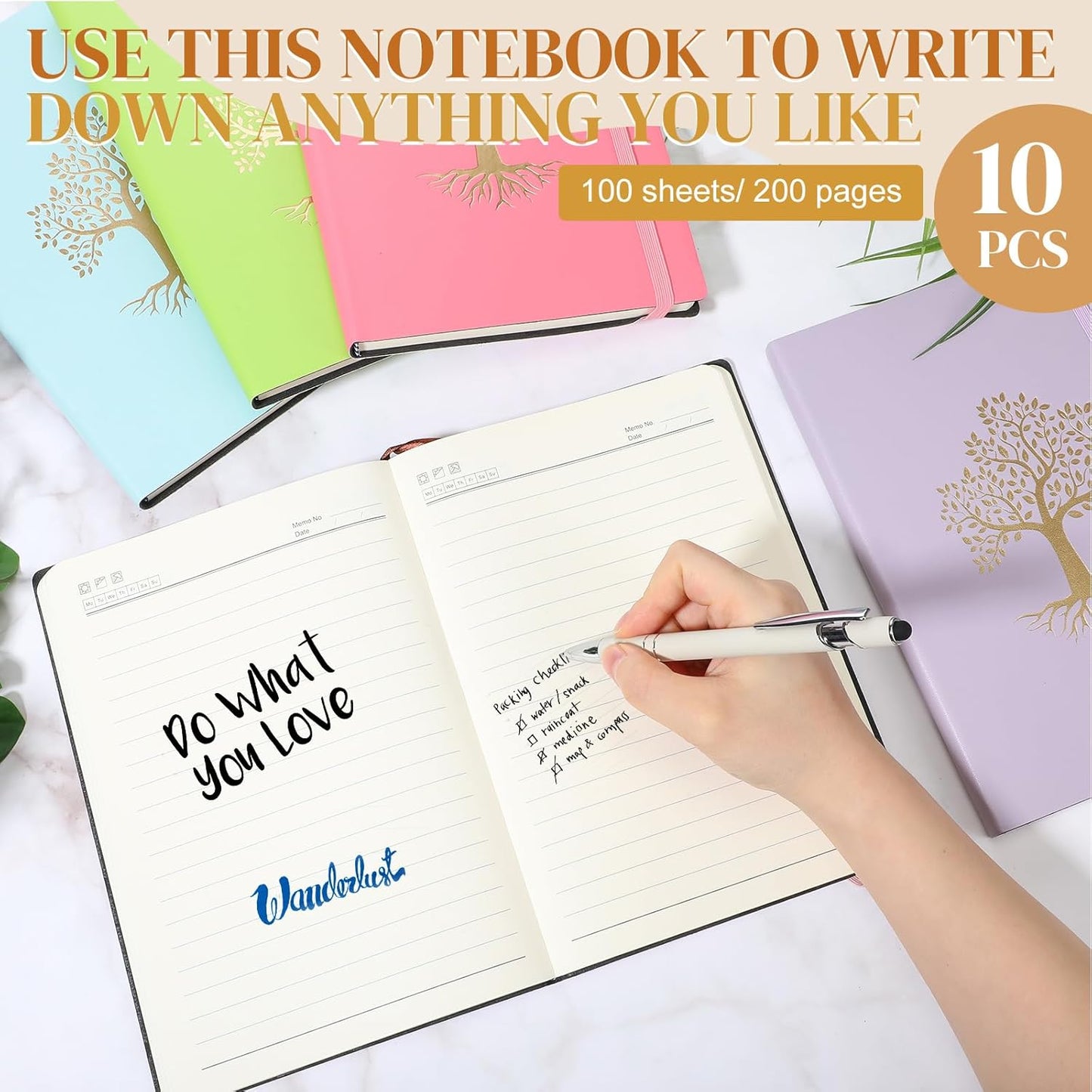 10 Pack Lined Journal Notebook A5 Leather Hardcover Journals for Writing 200 Pages 10 Colors Notepad for Travel Work School Office Business Note Taking Diary 5.7" x 8.3" (Bright Color)