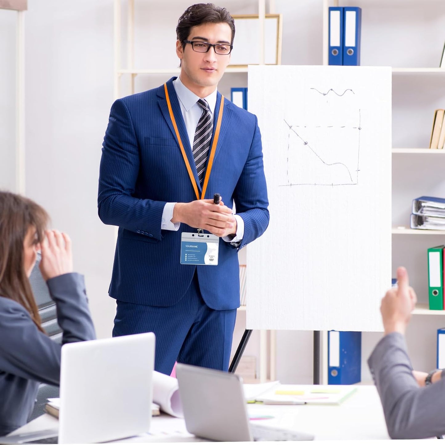 100 Pack Lanyards for ID Badges with Clear Name Tags, Reusable Lanyards Horizontal ID Card Badge Holders Plastic Name Badges for Men Women Kids Business School and Office Supplies (Orange)