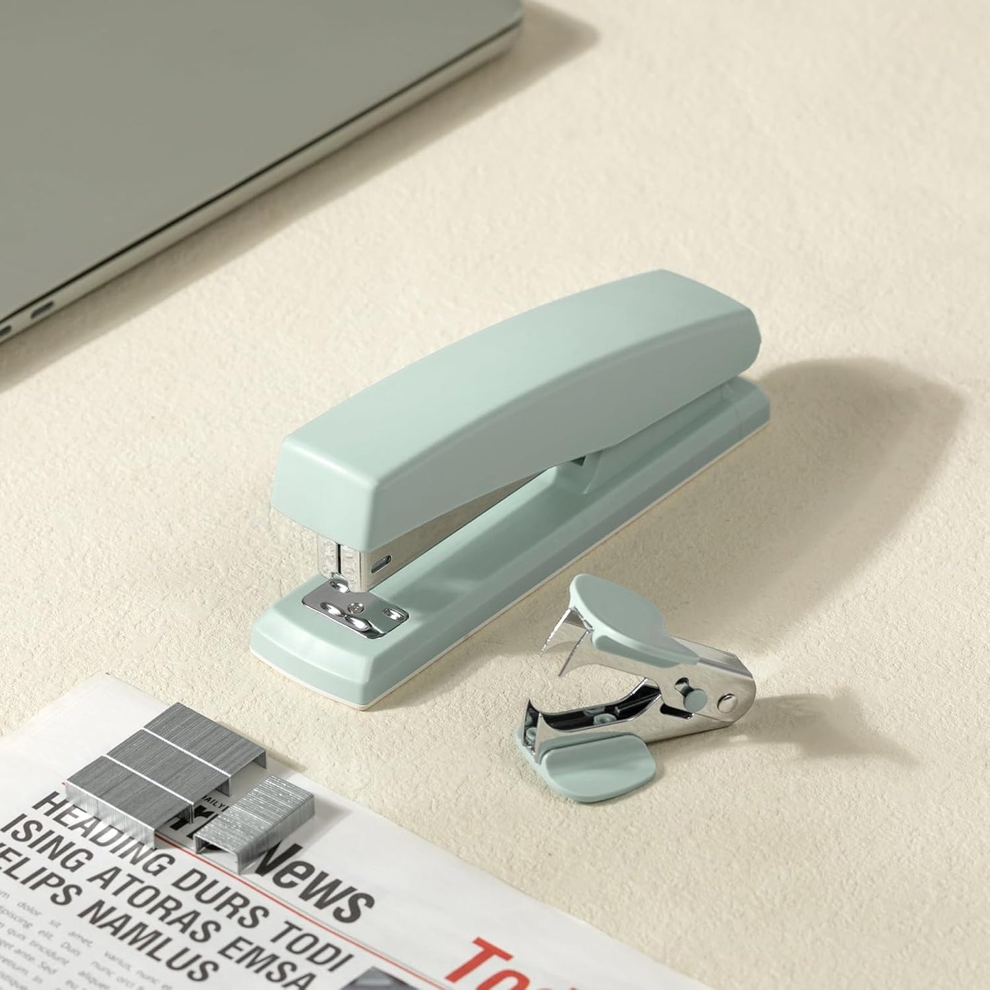 Deli Desktop Office Stapler - 25 Sheet Capacity, Includes 1000 Staples, Staple Remover, Green