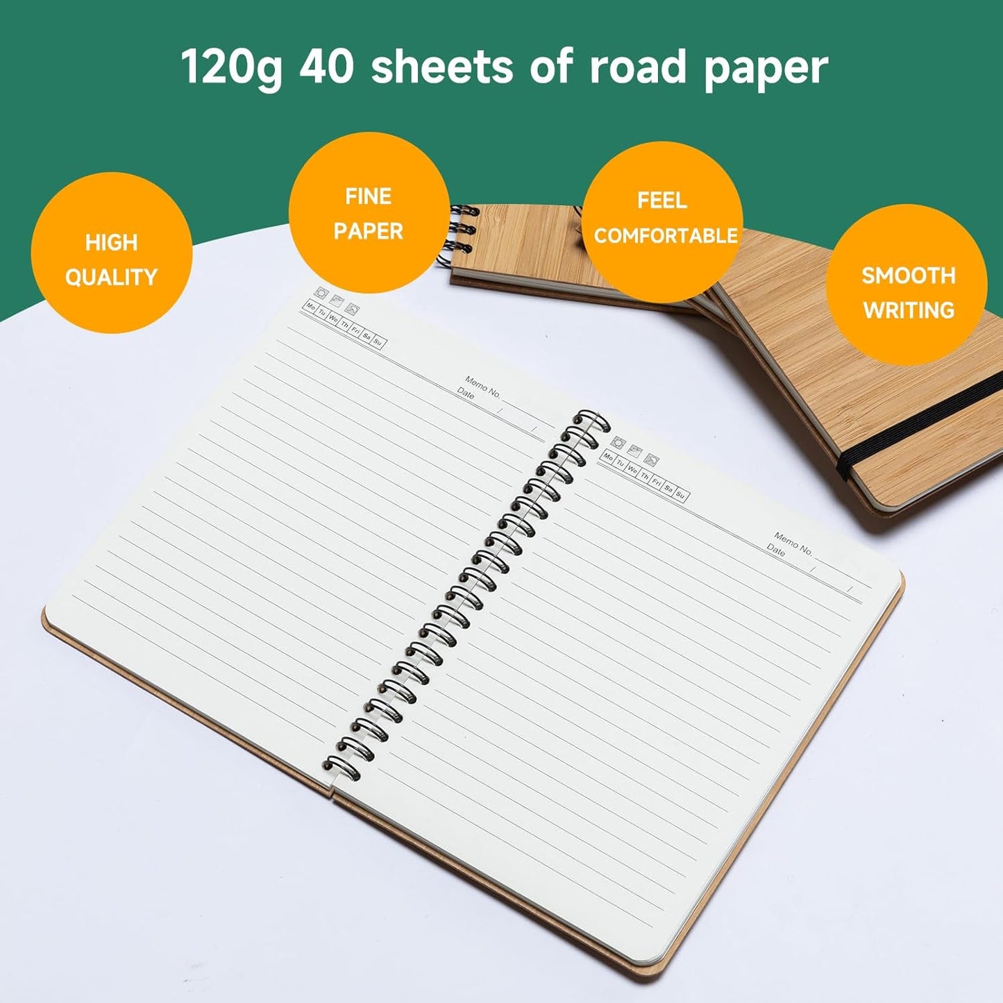 4 Set Lined Bamboo Journal Notebook,80 Pages,5”*7”,Hardcover Executive Notebooks,Daily Journal Notebook for Work,Travel,School,Note Taking,College (4)