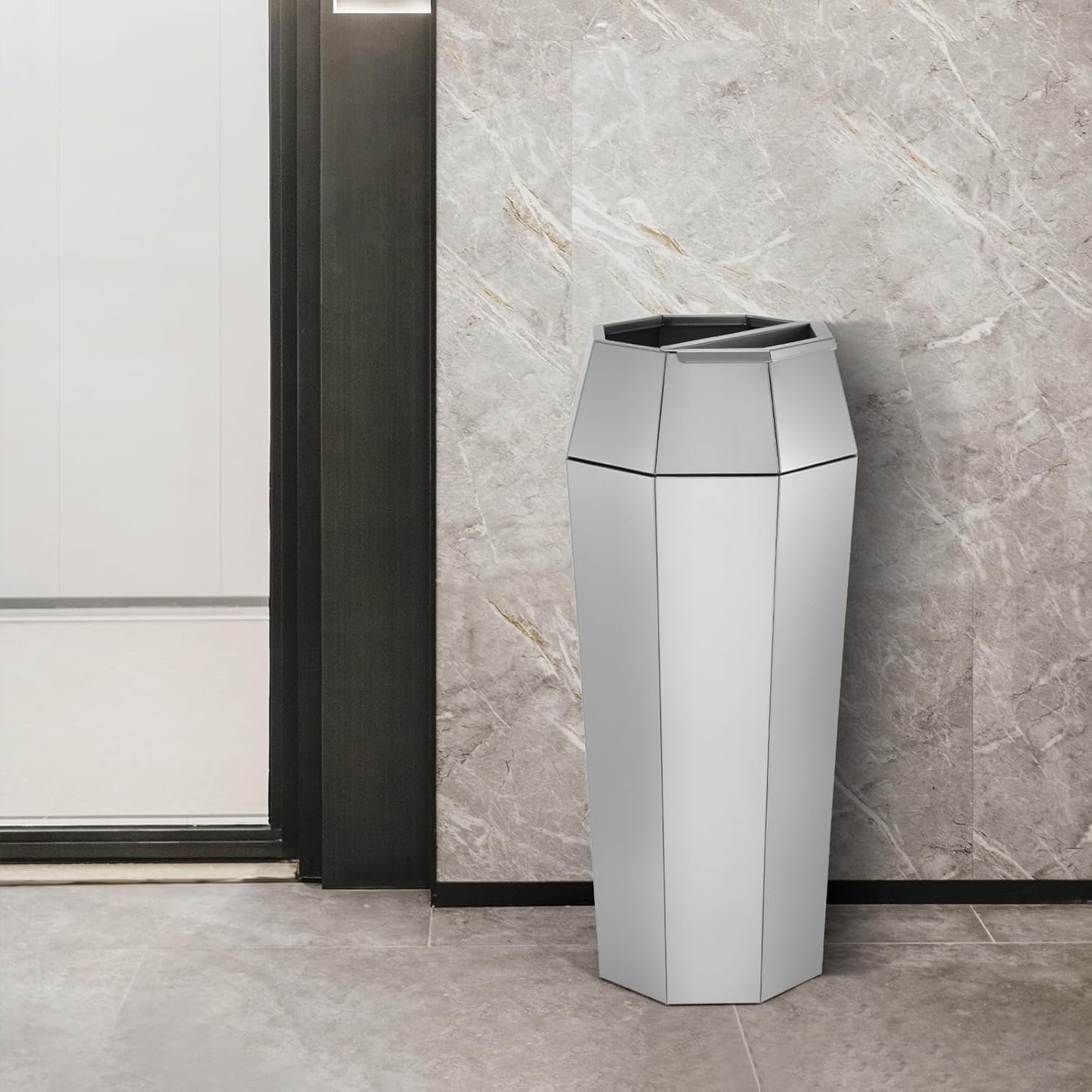 Dyna-Living Commercial Heavy-Duty Trash Cans Outdoor Garbage Can with Lid Large Trash Cans with Inside Cabinet for Patio, Silver Stainless Steel Garbage Can Commercial Indoor Trash Bin for Lobby