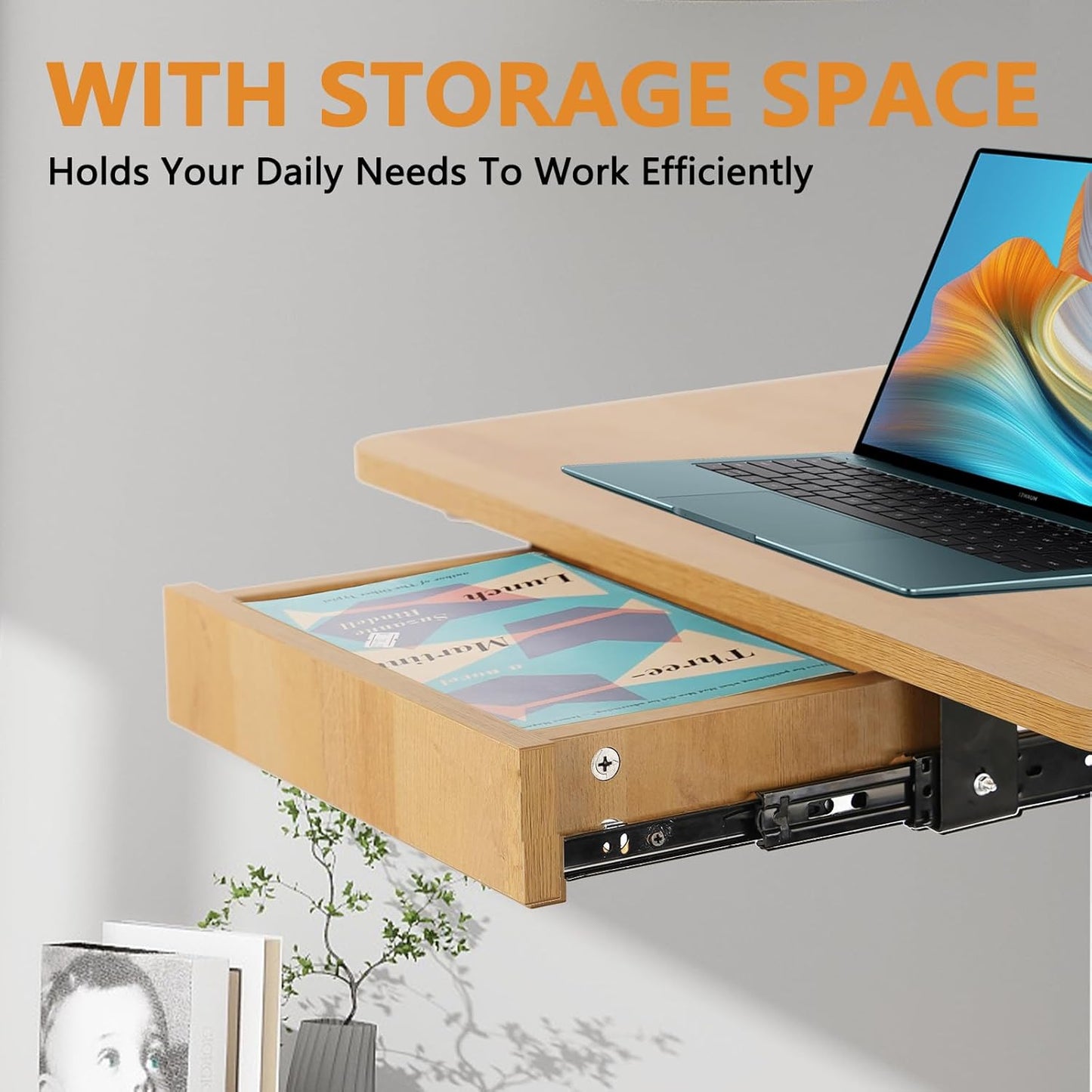 CLATINA Mobile Laptop Standing Desk, Height Adjustable Teacher Podium with Lockable Wheels, Adjustable Work Table with Drawer, Computer Cart Overbed Table for Home Office Classroom, Beige