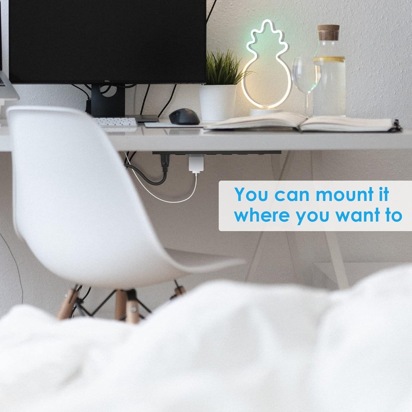 2Pack Metal Wall Mount Power Strip, Mountable Power Outlet with 6 AC Outlets, Aluminum Alloy Mount Power Socket with Switch, 6 FT SJT 3/C 14AWG Power Cord, 15A 125V 1875W (6AC)