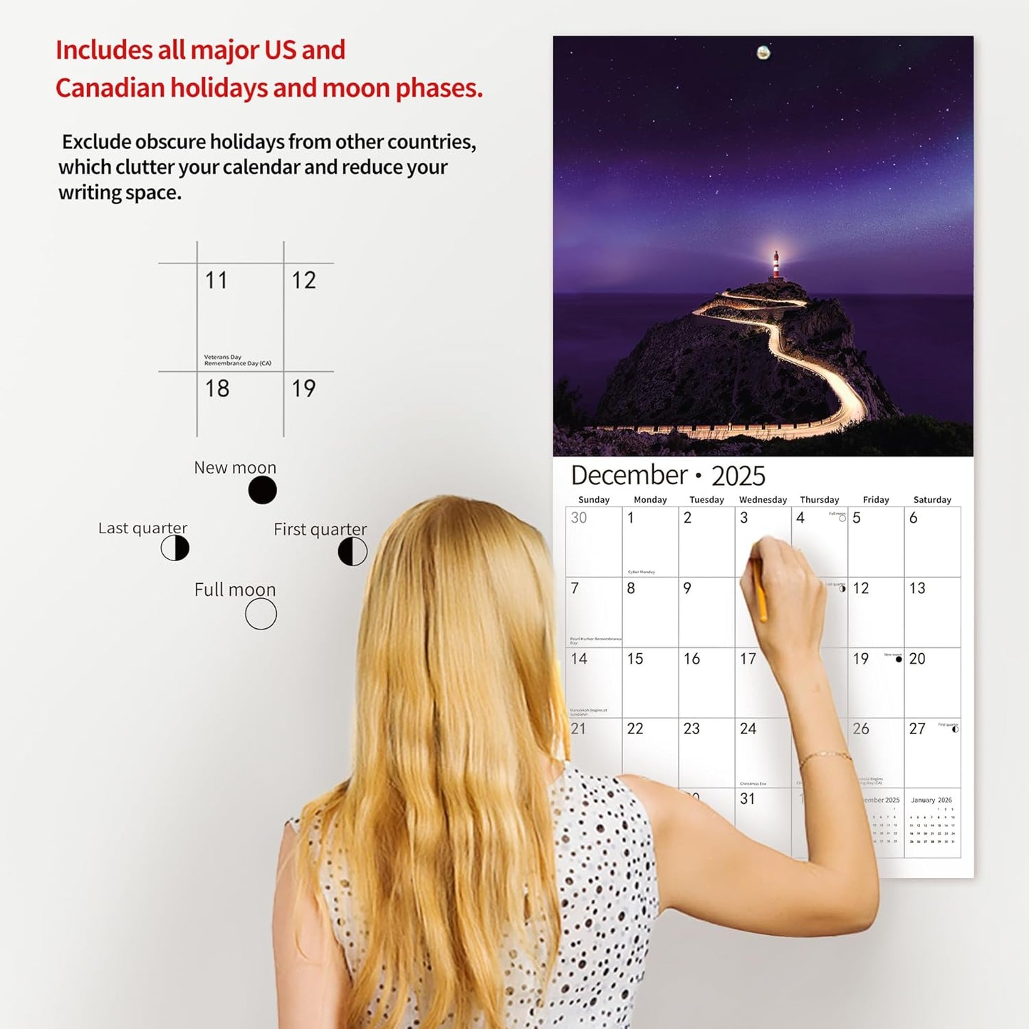 2025 Wall Calendar,Calendar 2026, July 2025 - December 2026, Wall Calendar Lighthouses, 12" x 24" Opened,Full Page Months Thick & Sturdy Paper for Calendar Organizing & Planning