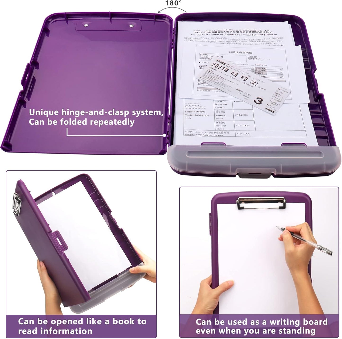 Clipboard with Storage,A4 Binder Clipboards with Pen Holder Nursing Clipboards,Clip Boards 8.5x11 with Storage-Side Open,Storage Clipboard with Low Profile Clip,Clip Board for Office Supplies-Purple