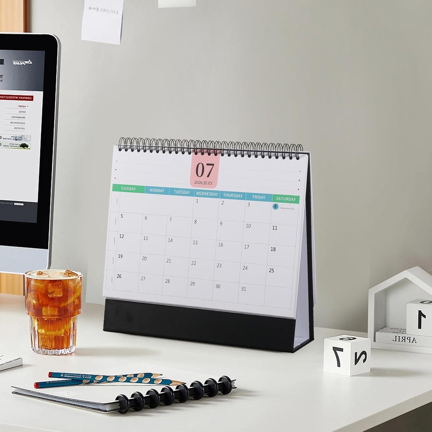 Desk Calendar 2026-2027, 2 Years Calendar Runs from Jan. 2026 until Dec 2027, Table Monthly Planner with Stickers for Home,Office,School Organization(L-Black,9.8" x 9.6")