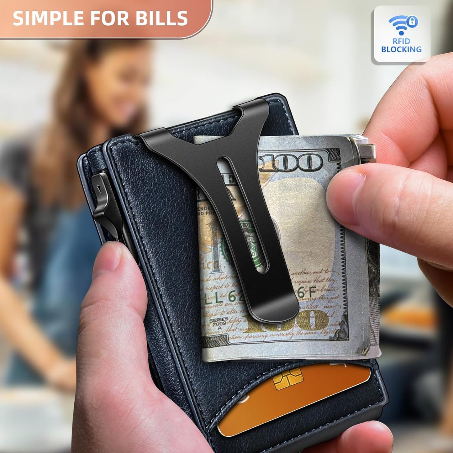 BULLIANT Men Wallet,Money Clip Wallet Slim For Gift Men 9Cards-Metal Credit Card Case in Magnetic Leather Flip