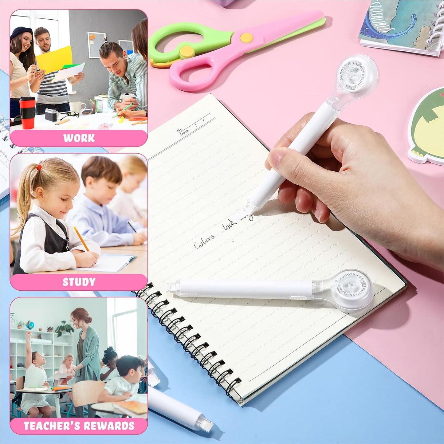 10 Pack Correction Tape Pen Correctional Ink Tape Push Pull Protective, Easy to Use Applicator for School Office Supplies, 0.2 x 236 Inch(White Color)