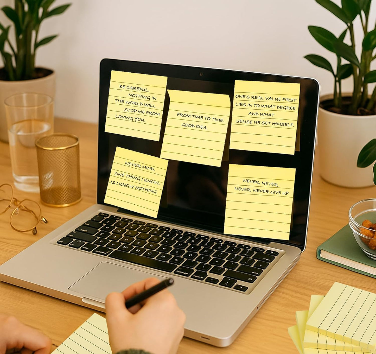 10 Pack Lined Sticky Notes 3x3 Inch 800 Sheets Yellow Self-Stick Note Pads, Sticky Notes with Lines Super Sticky Easy Remove for School Office Meeting