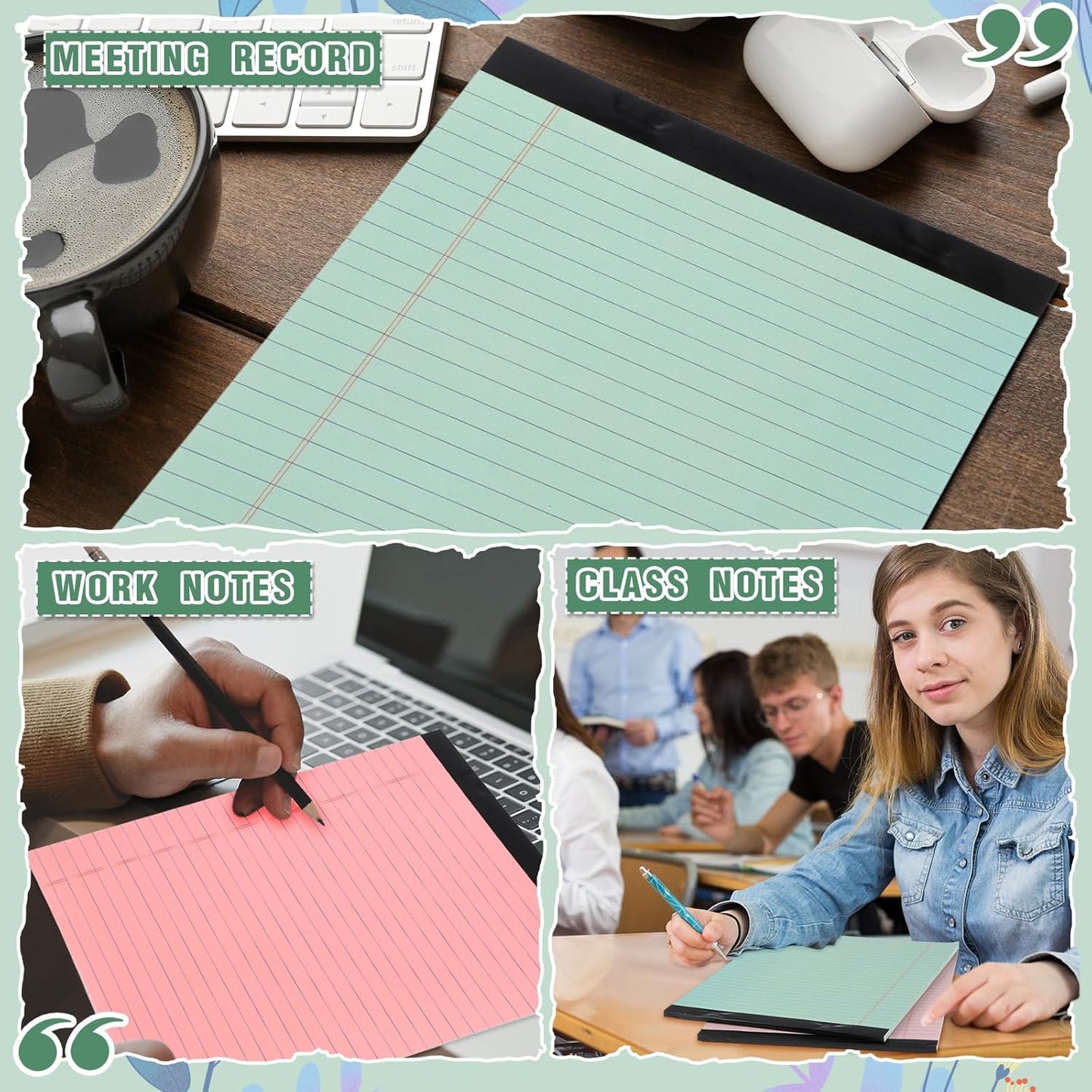 Fuutreo 8 Pcs 8.5'' x 11'' Colored Legal Pad Writing Pads Wide Ruled 50 Sheets Per Notepad Perforated Writing Notepad Office Supplies for School College Office Business (Bohemian Color)