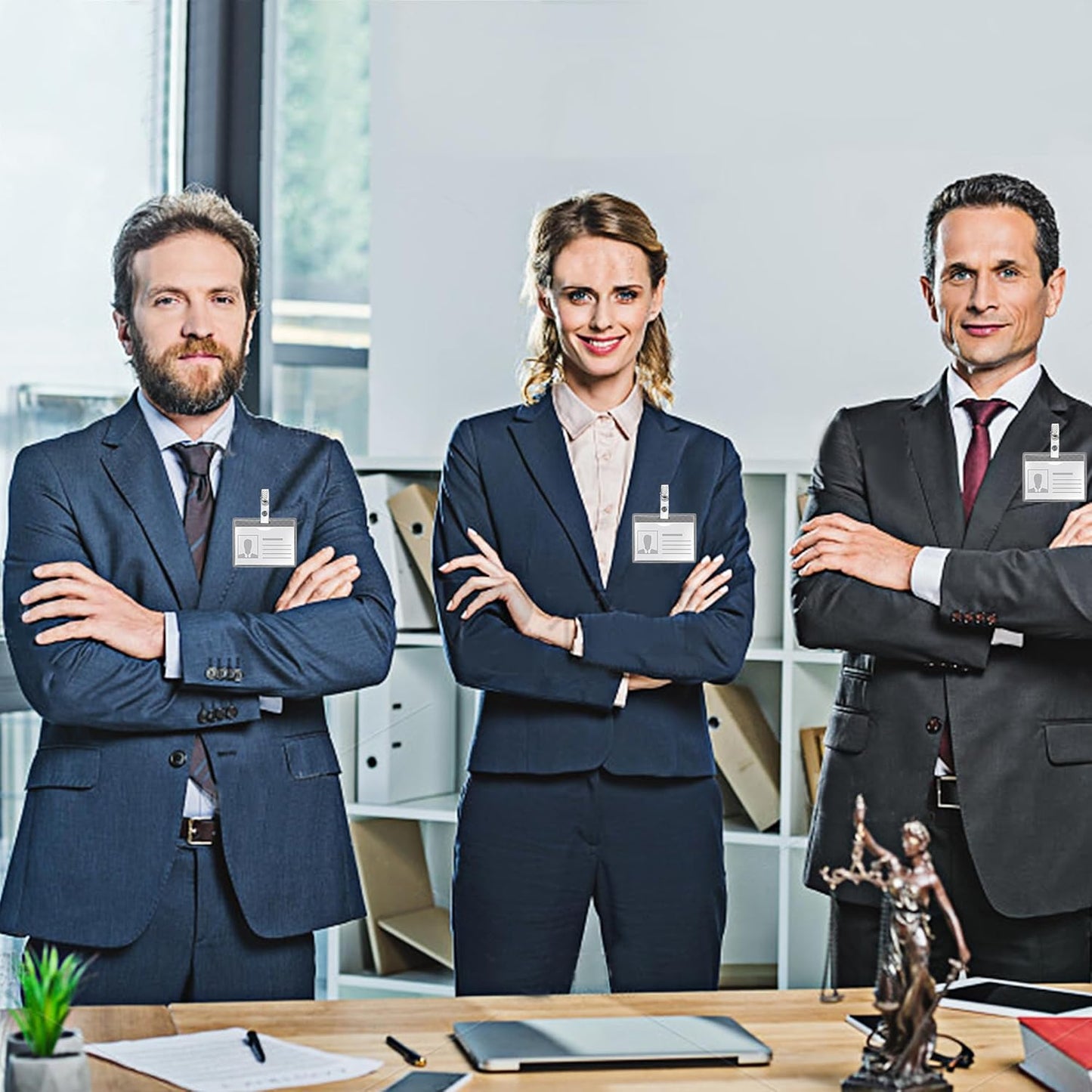 Happy Trees 50 Pcs Metal Badge Clips with Clear PVC Straps, ID Holder Clip for Badge Holders, Name Tags, ID Cards, Work Badges