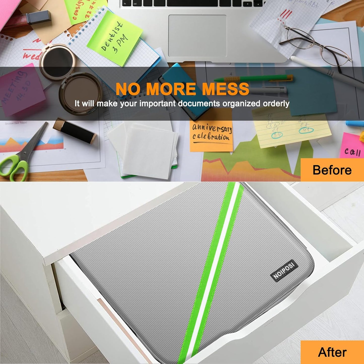 Document Organizer with 5200℉ Heat Insulated, 16.1"x11.4"x4.3" Waterproof and Fireproof Document Box with Lock, Home Strong Fireproof Safe Storage Box for Legal Size Documents and File,Silver