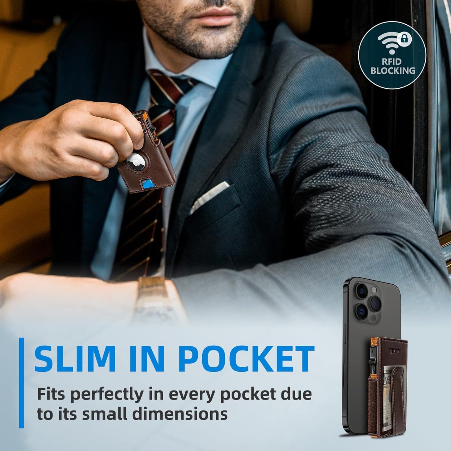 Airtag Wallet for Men,with Money Clip 10 Cards Metal Case Smart Slim Pop Up Credit Card Holder Flip with Magnetic Closure RFID Blocking wallet with Gift Box