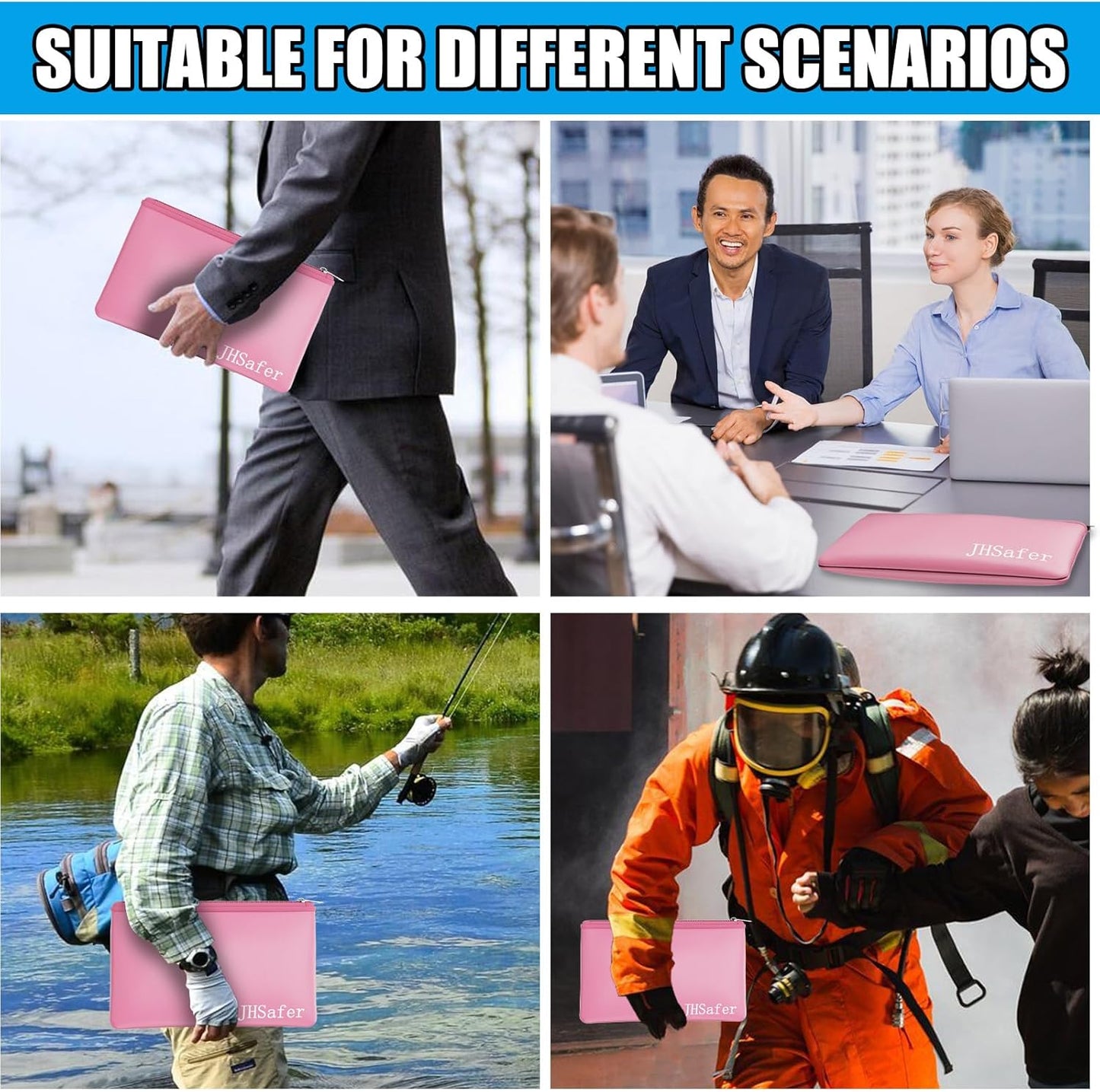 6400℉ Fireproof and Waterproof Money Bags 2pcs with Zipper,11''x6.3'' Fireproof Cash Bag with Zipper,Fireproof Wallet Envelope Safe Pouch Fireproof Bags for Cash Passports Keys Jewellery (Pink)