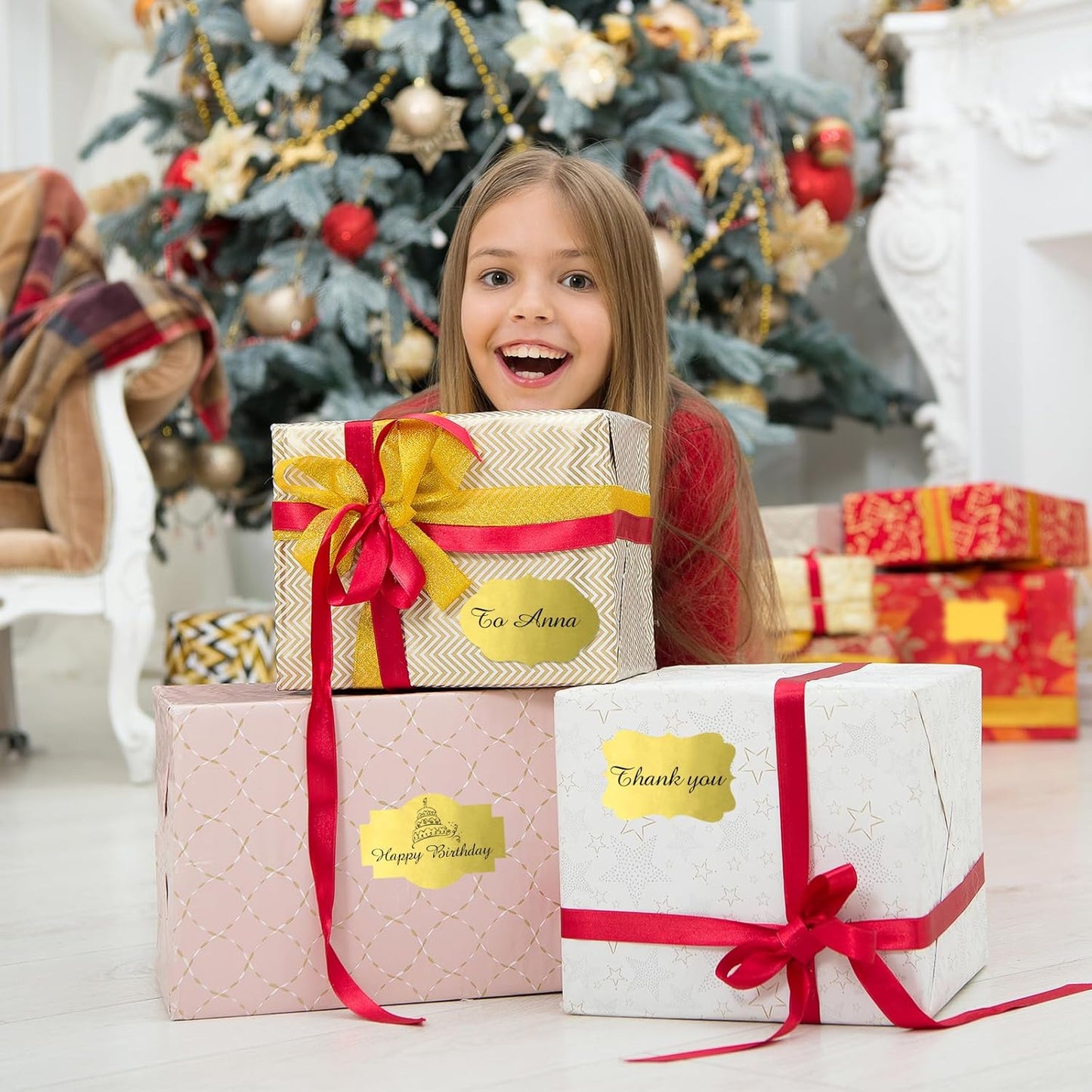 Gold Labels - 250 PCS 3" x 2" Fancy Shape Stickers for Storage Box or Food Jars