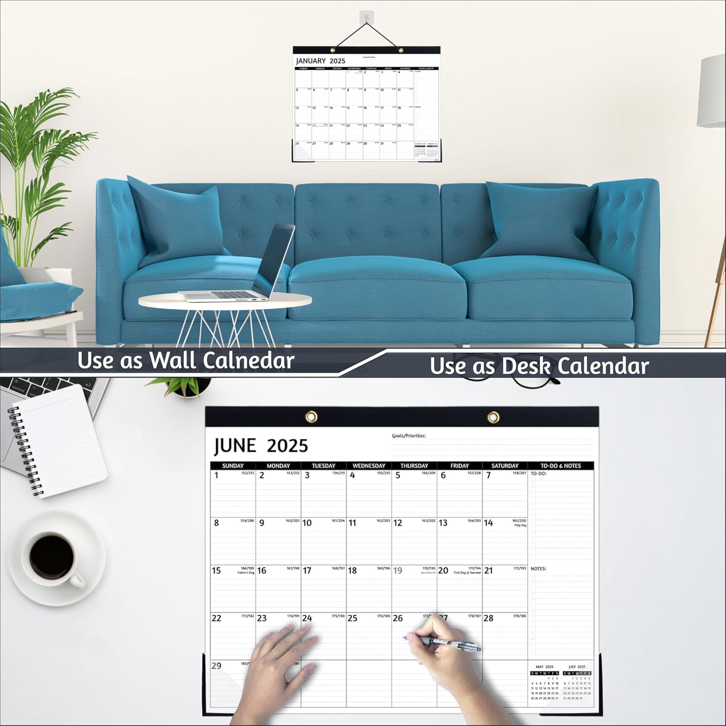 2025-2026 Desk Calendar β Jan 2025 β Jun 2026, 18 Monthly Calendar 2025-2026, Large Desk Calendar, 22'' x 17'', 2025 Desk/Wall Calendar with Desk Pad, To-do Lists, Ruled Blocks, Corner Protectors