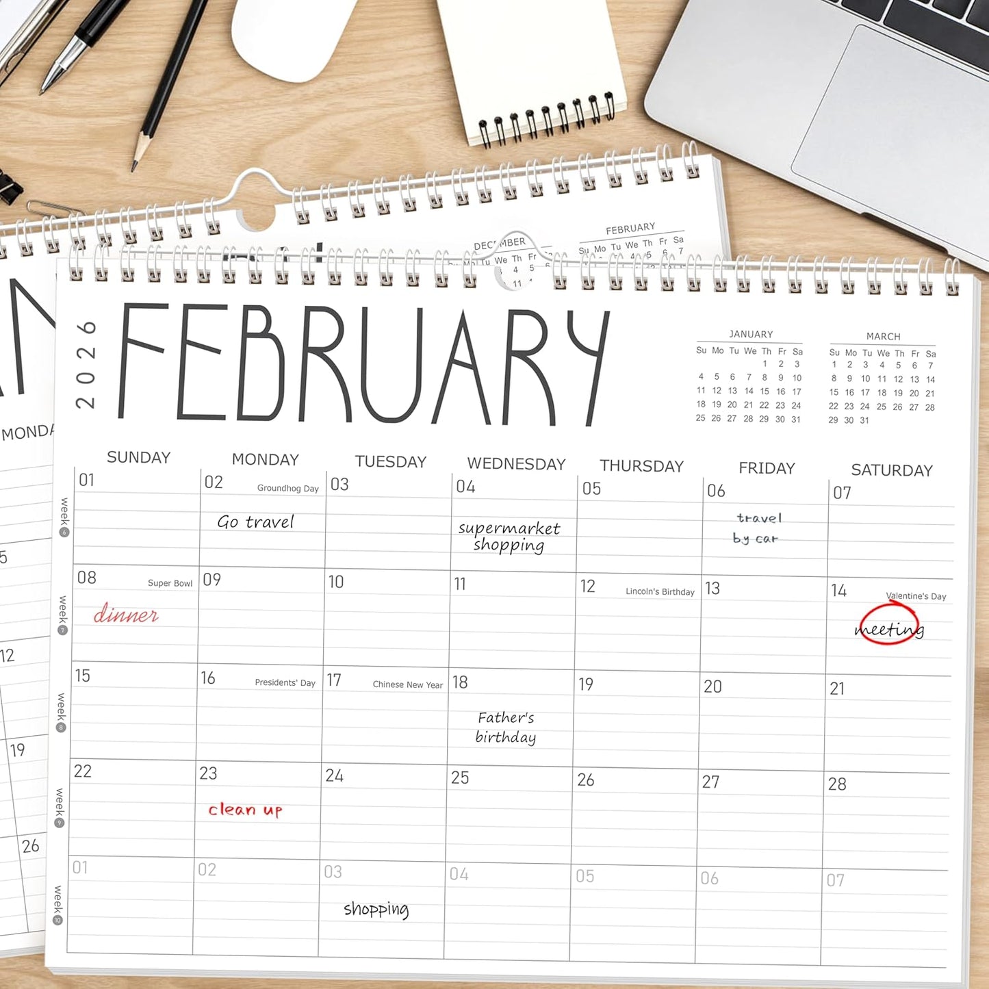 GuassLee Wall Calendar 2026-2027, 24-Month Wall Calendar Runs from January 2026 until December 2027,14" X 11" Hanging Monthly Planner with Thick Paper, Ruled Blocks for Home School Office Organizing