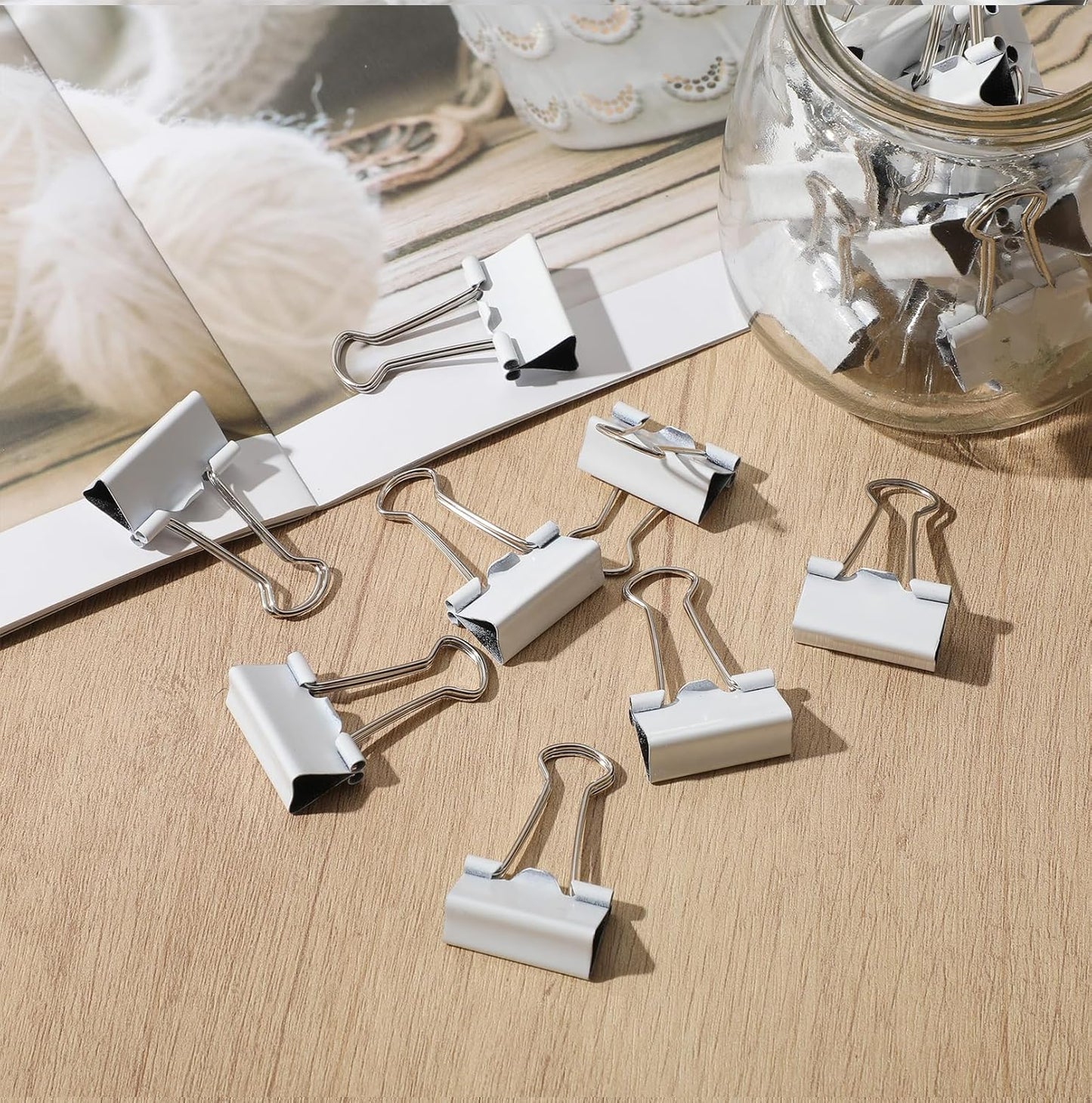 Jetec 100 Pcs 2in/51mm White Metal Binder Clips Bulk Medium Reusable Fold Back Binder Clips Paper Clamps Spring Steel Sturdy for Home School Office Supplies