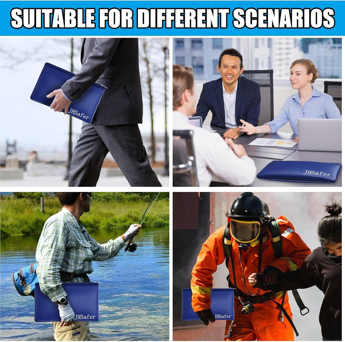 6400℉ Fireproof and Waterproof Money Bags 2pcs with Zipper,11''x6.3'' Fireproof Cash Bag with Zipper,Fireproof Wallet Envelope Safe Pouch Fireproof Bags for Cash Passports Keys Jewellery (Blue)