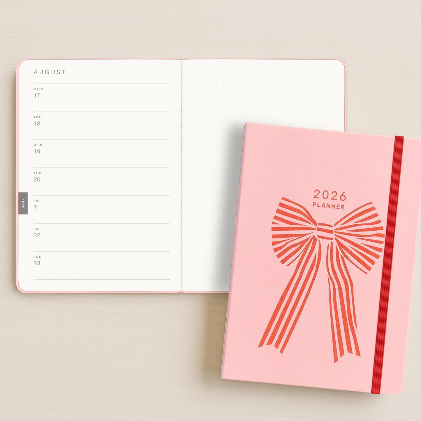 And Per Se 2026 Planner with Pattern-Daily, Weekly & 15-Monthly Leather Hardcover Planner, 5.7" x 8", Daily Schedule, Monthly Tabs, 100 GSM Thick Paper, Back Pocket(Bowknot Pattern)