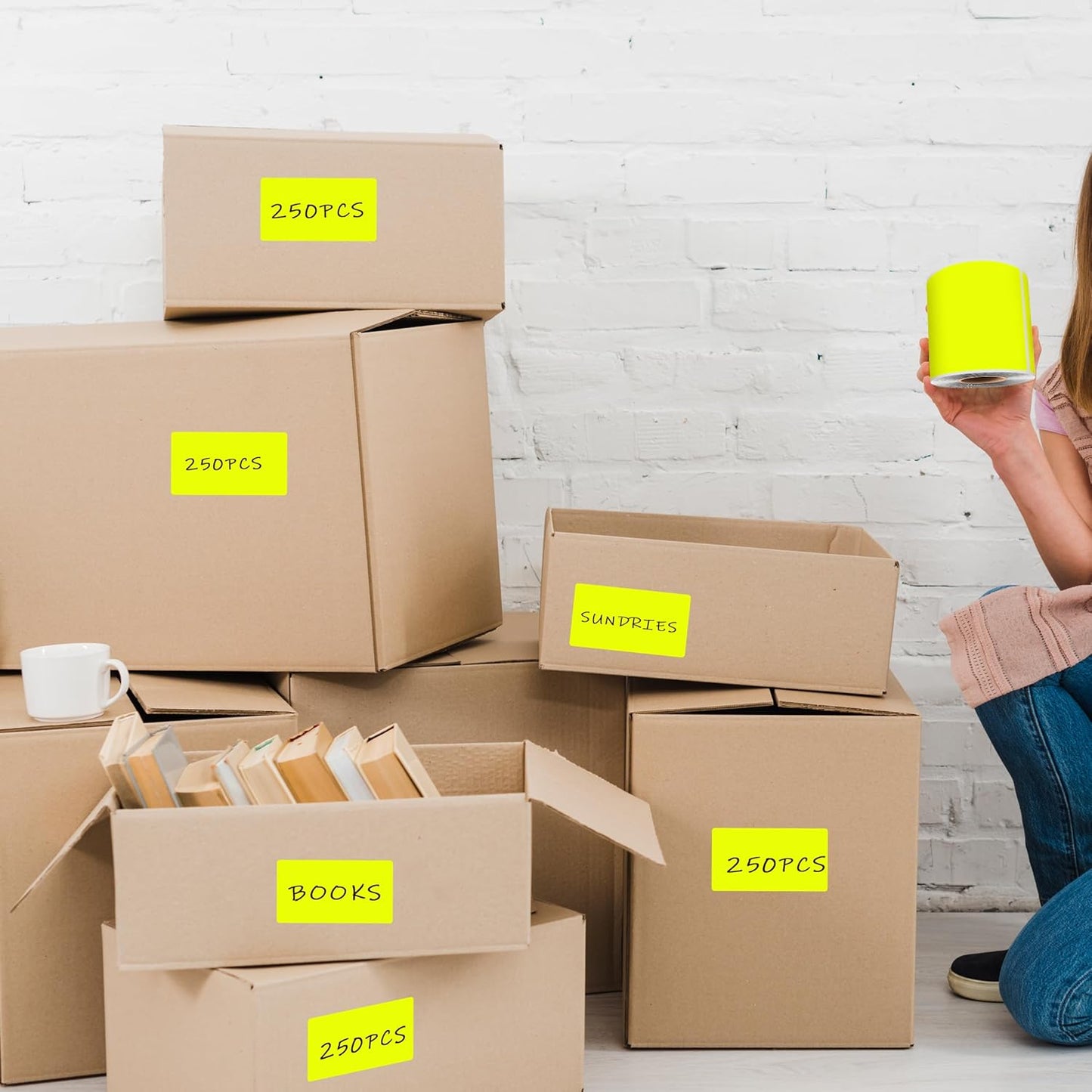 3 x 5 Inch 250Pcs Rectangle Color Coding Stickers,Strong Adhesion Easy to Write Label for Moving,Box Organization,Inventory,Business,Fluorescent Yellow