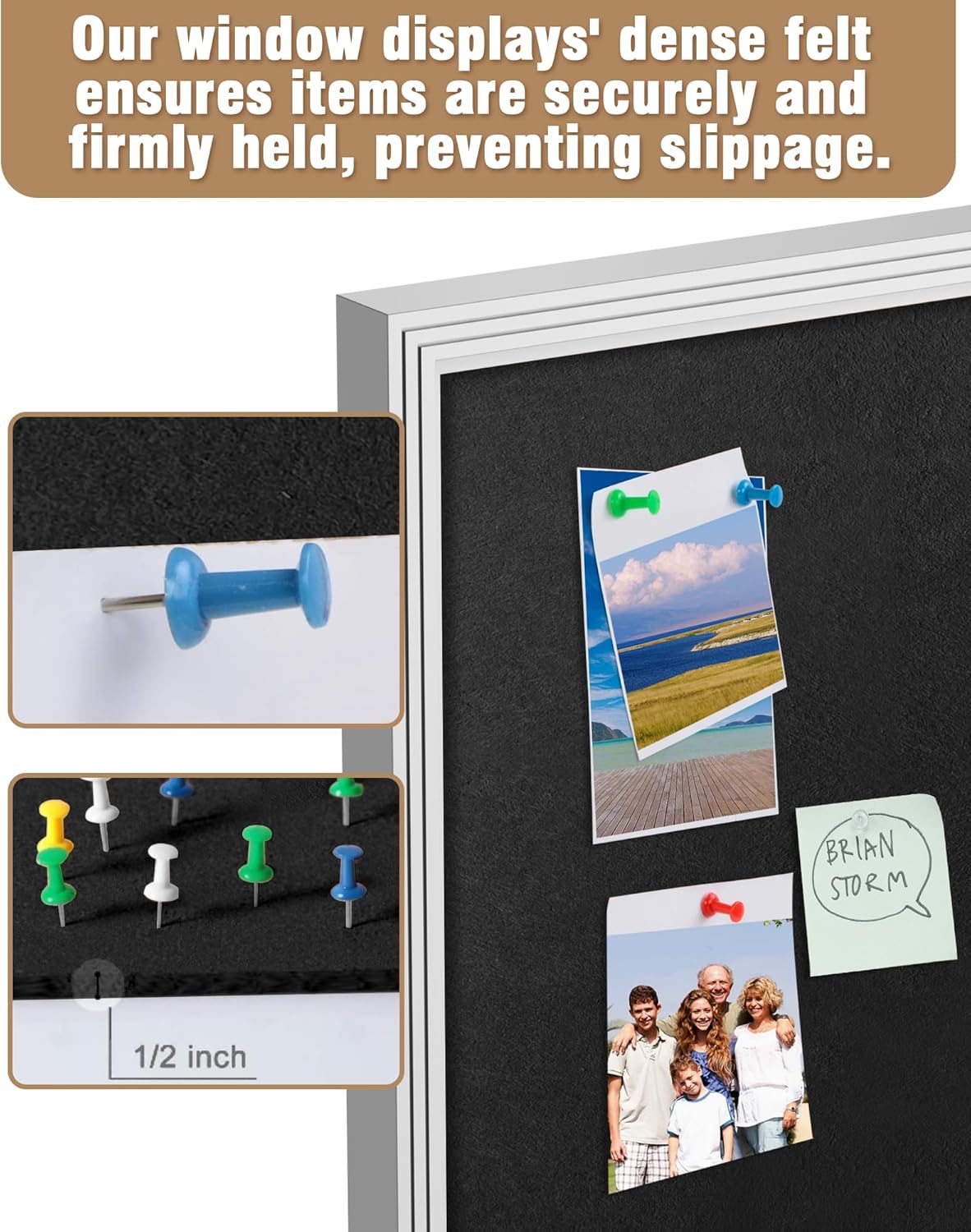 36"x24" Enclosed Bulletin Board, Outdoor Lockable Weather-Resistant Aluminum Cork Noticeboard for School & Office, Silver Frame w/Black Flet