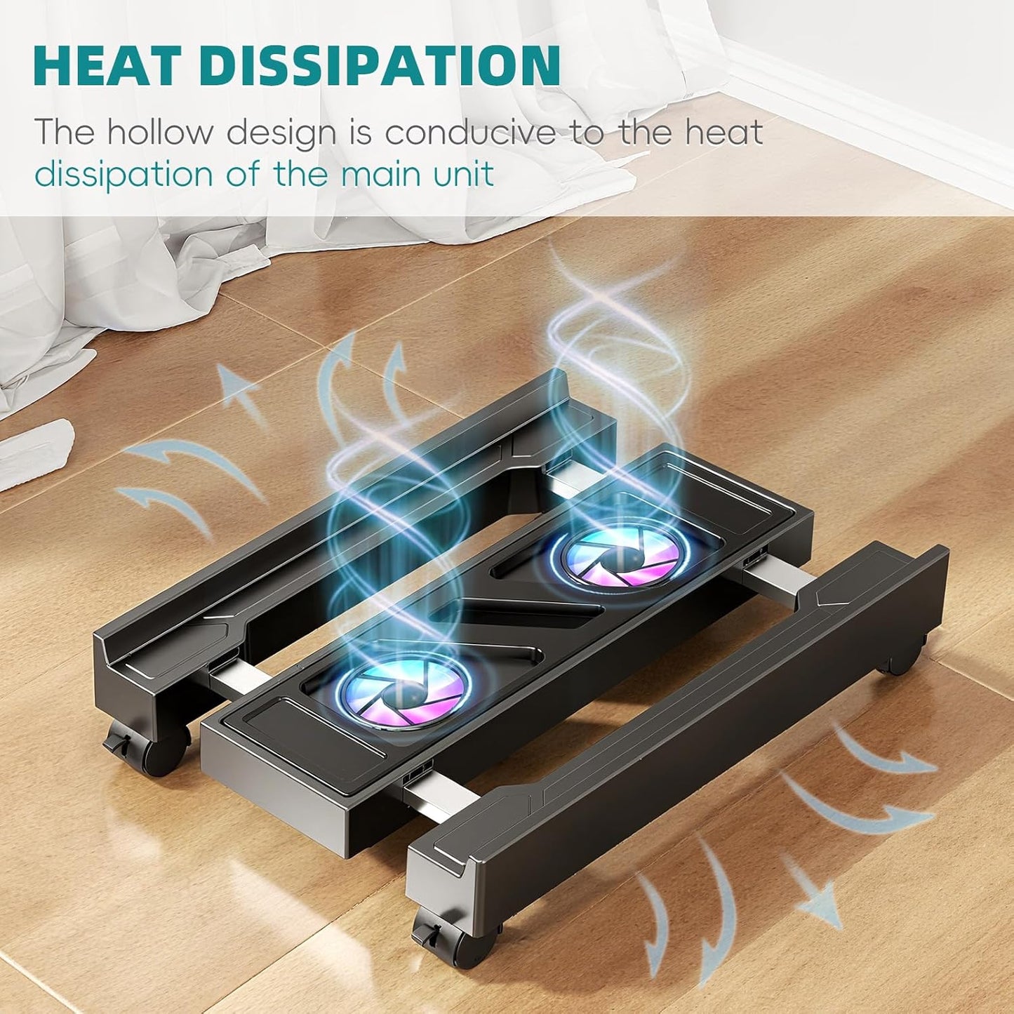Adjustable Computer Tower Stand with Cooling Fan, Mobile CPU Holder with 4 Rolling Casters, Under Desk CPU Bracket PC Floor Cart PC Riser for Office, Home and Classroom. (Fan Version)