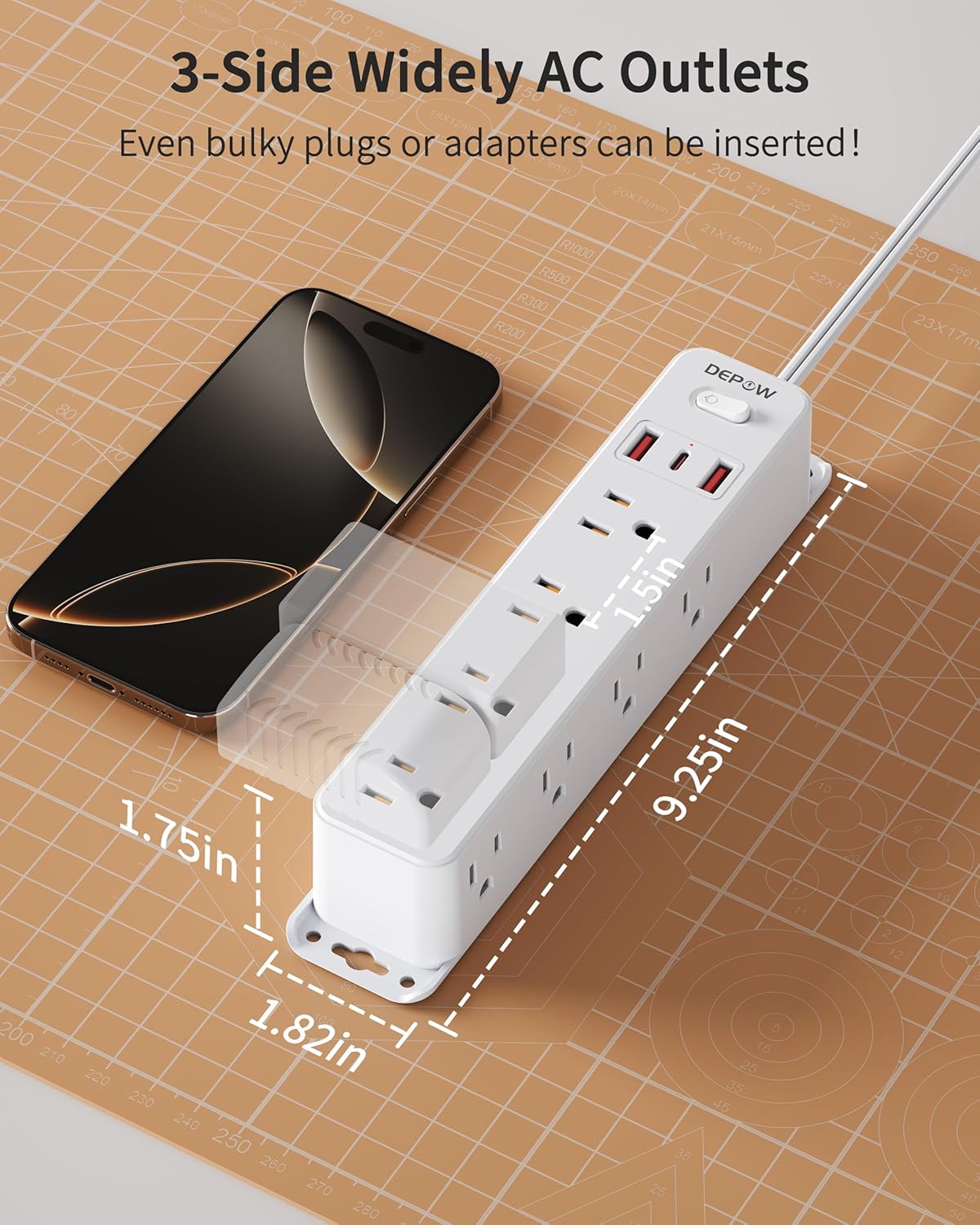 2 Prong Power Strip with 12 AC Outlets, 2 to 3 Prong Adapter, 3 USB Ports (1 USB C), 5FT Extension Cord, 1700J Two Prong Surge Protector, Wall Mountable, Ideal for Old House Non-Grounded Outlets