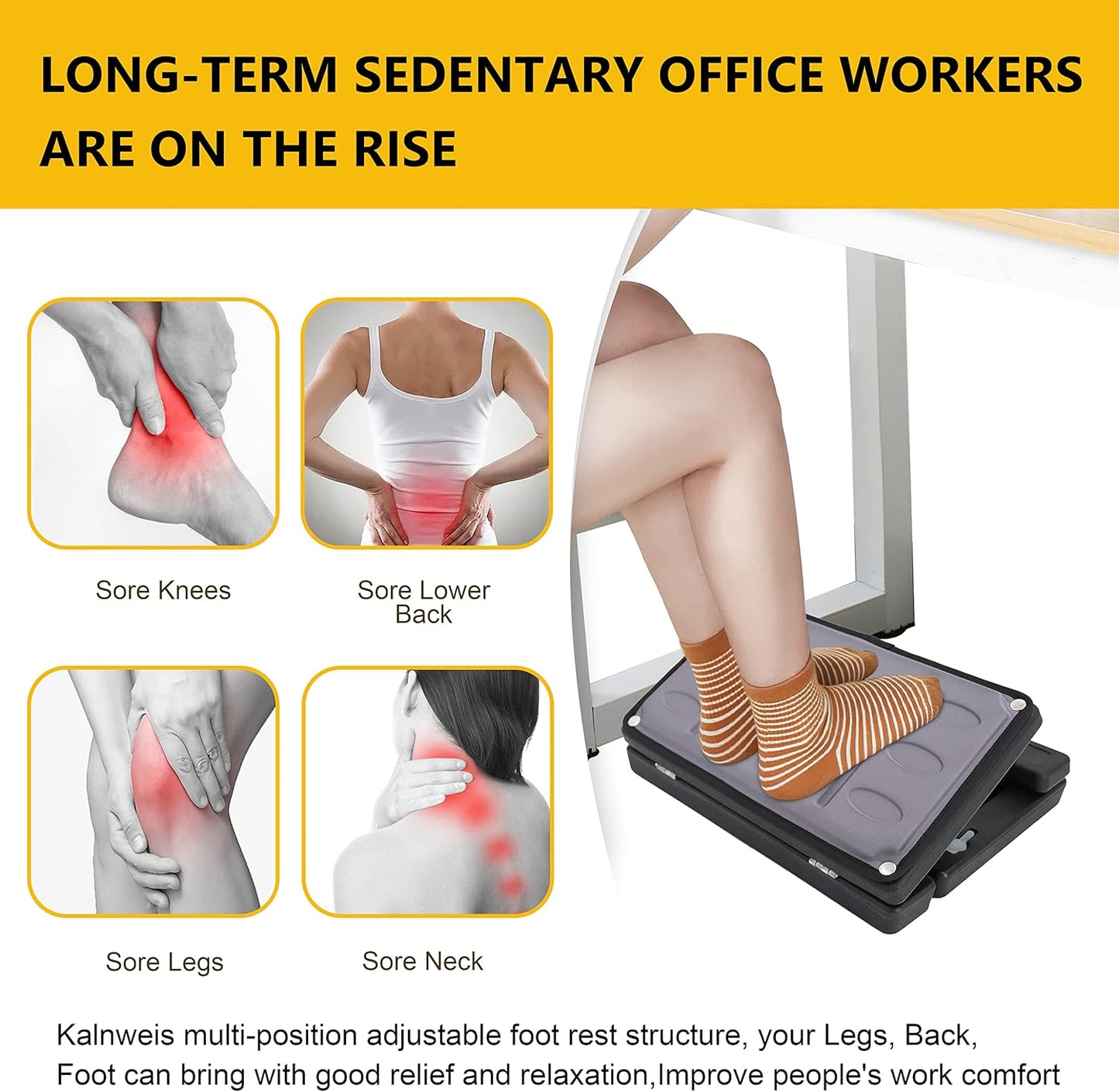 Adjustable Foot Rest Under Desk, Ergonomic Foot Stool for Office Use with Massage (PB-Gray)